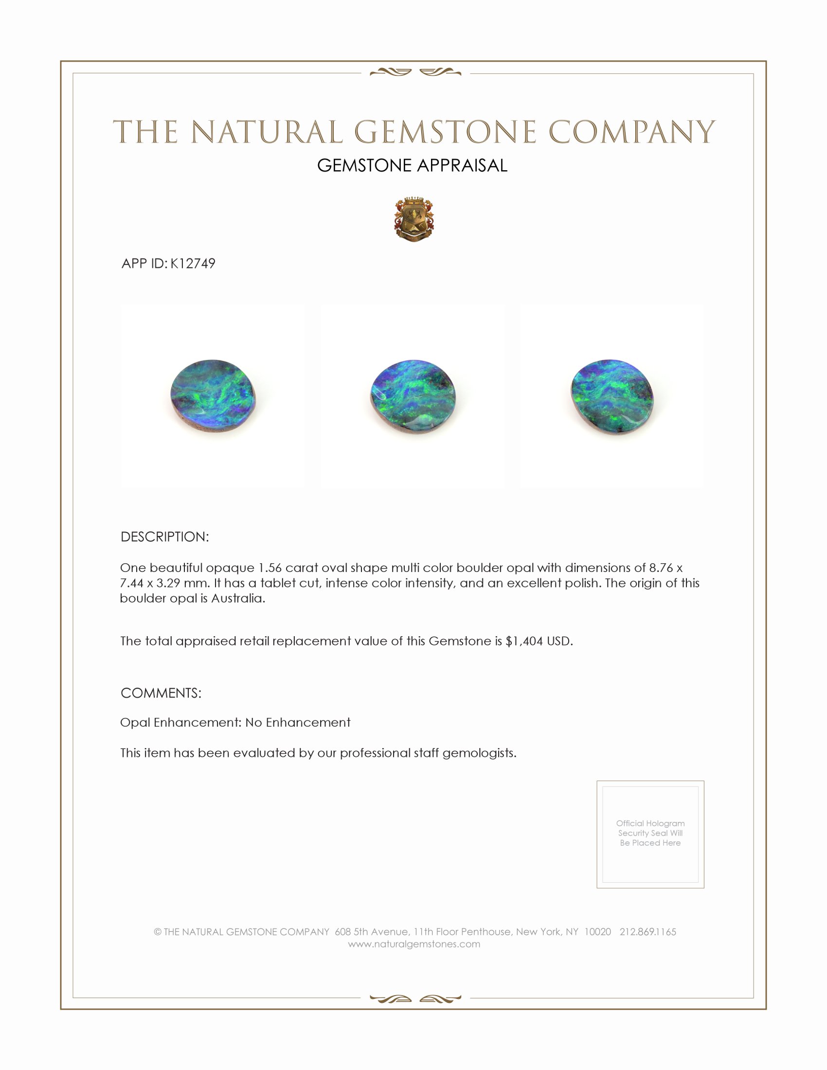 1.56 Ct. Boulder Opal from Australia