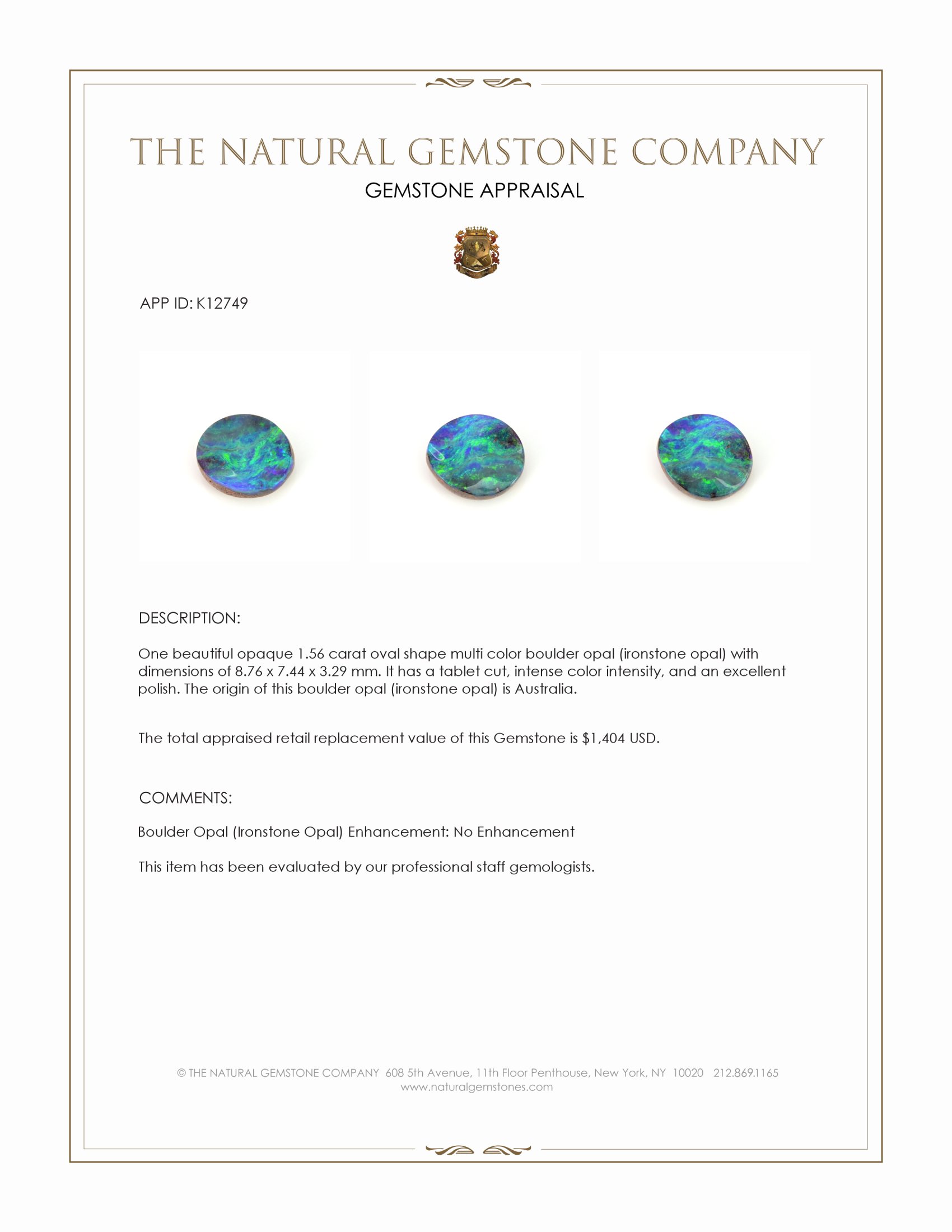1.56 Ct. Multi Color Boulder Opal (Ironstone Opal) from Australia