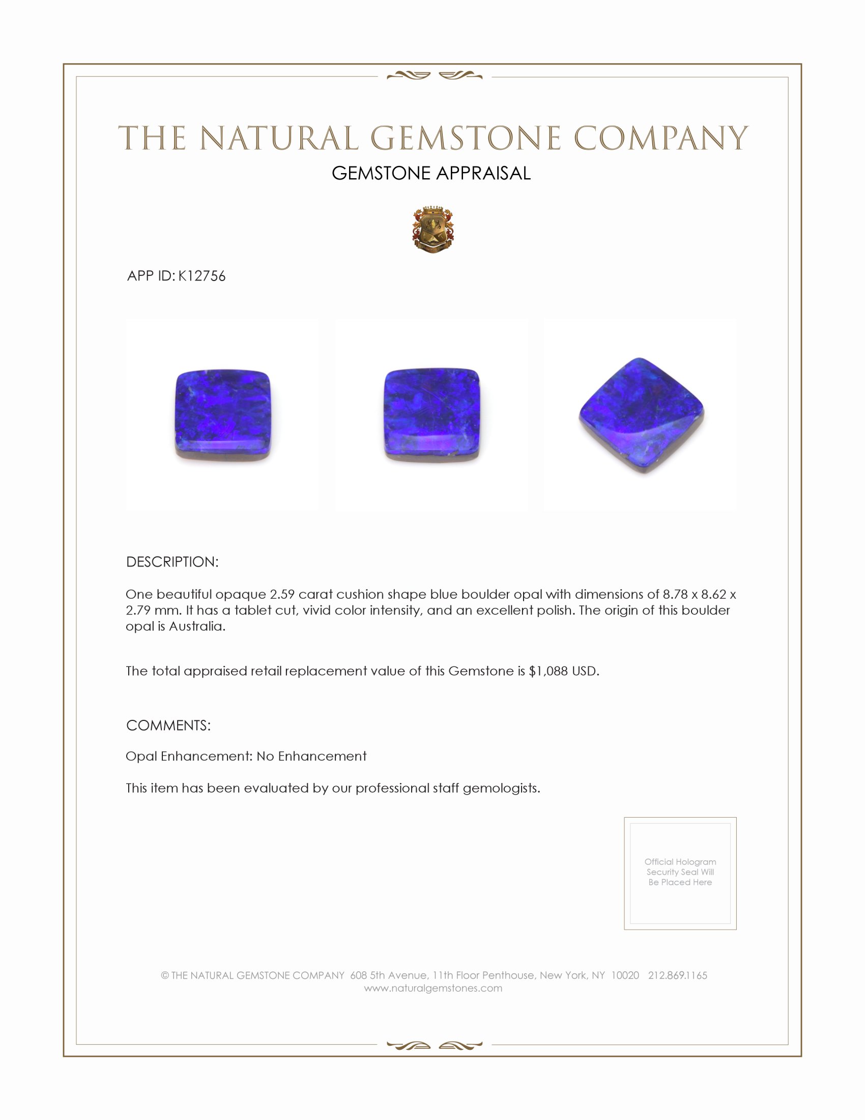 2.59 Ct. Boulder Opal from Australia