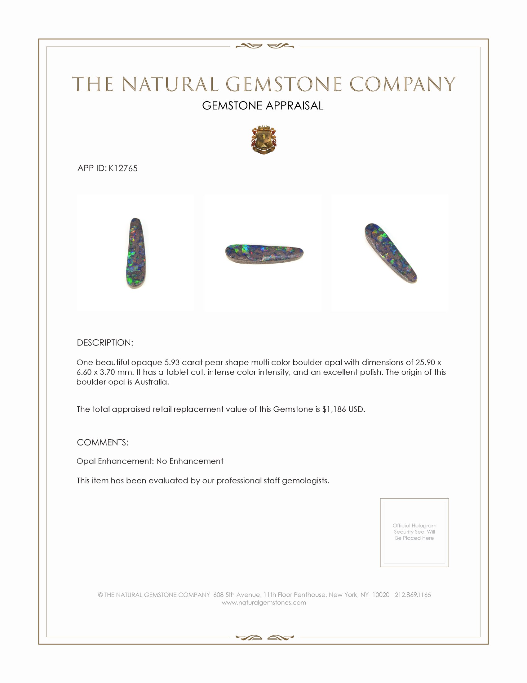 5.93 Ct. Boulder Opal from Australia