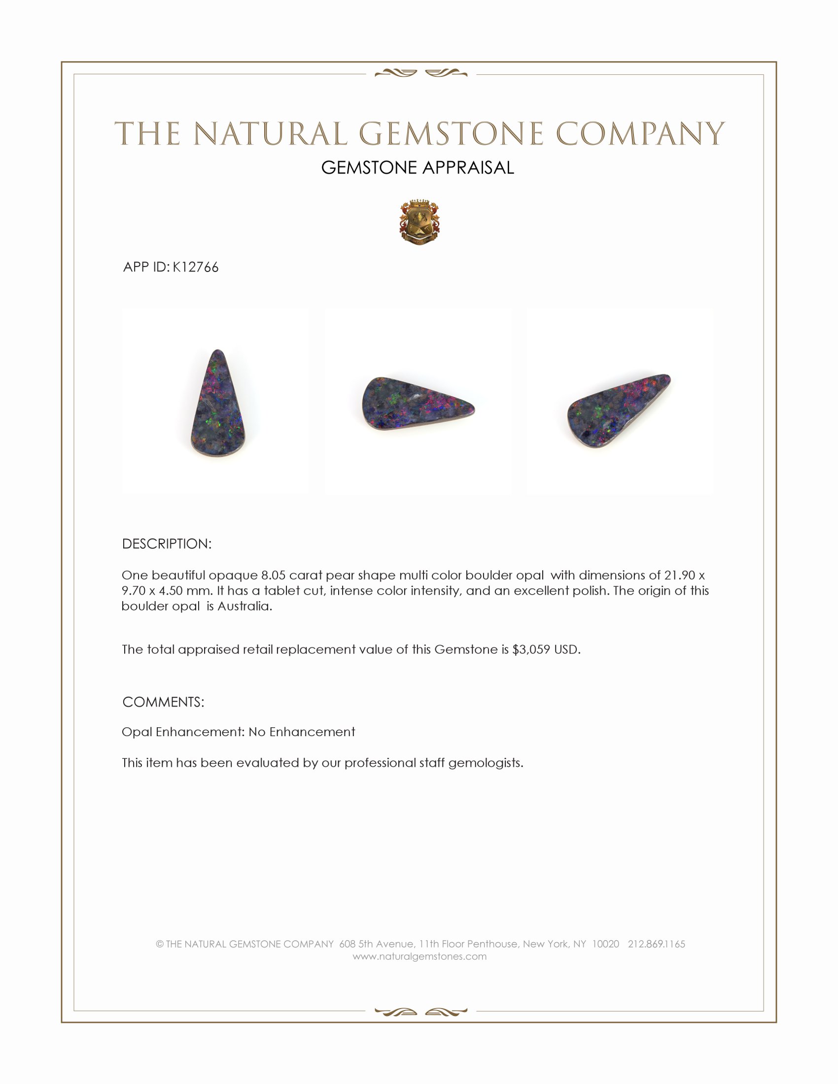 8.05 Ct. Multi Color Boulder Opal (Ironstone Opal) from Australia