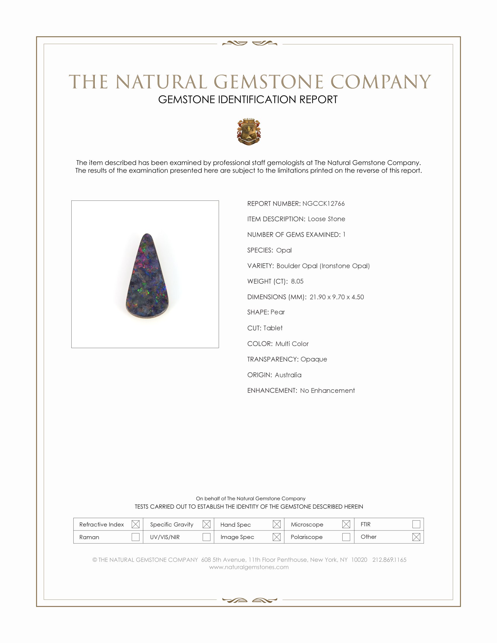 8.05 Ct. Multi Color Boulder Opal (Ironstone Opal) from Australia