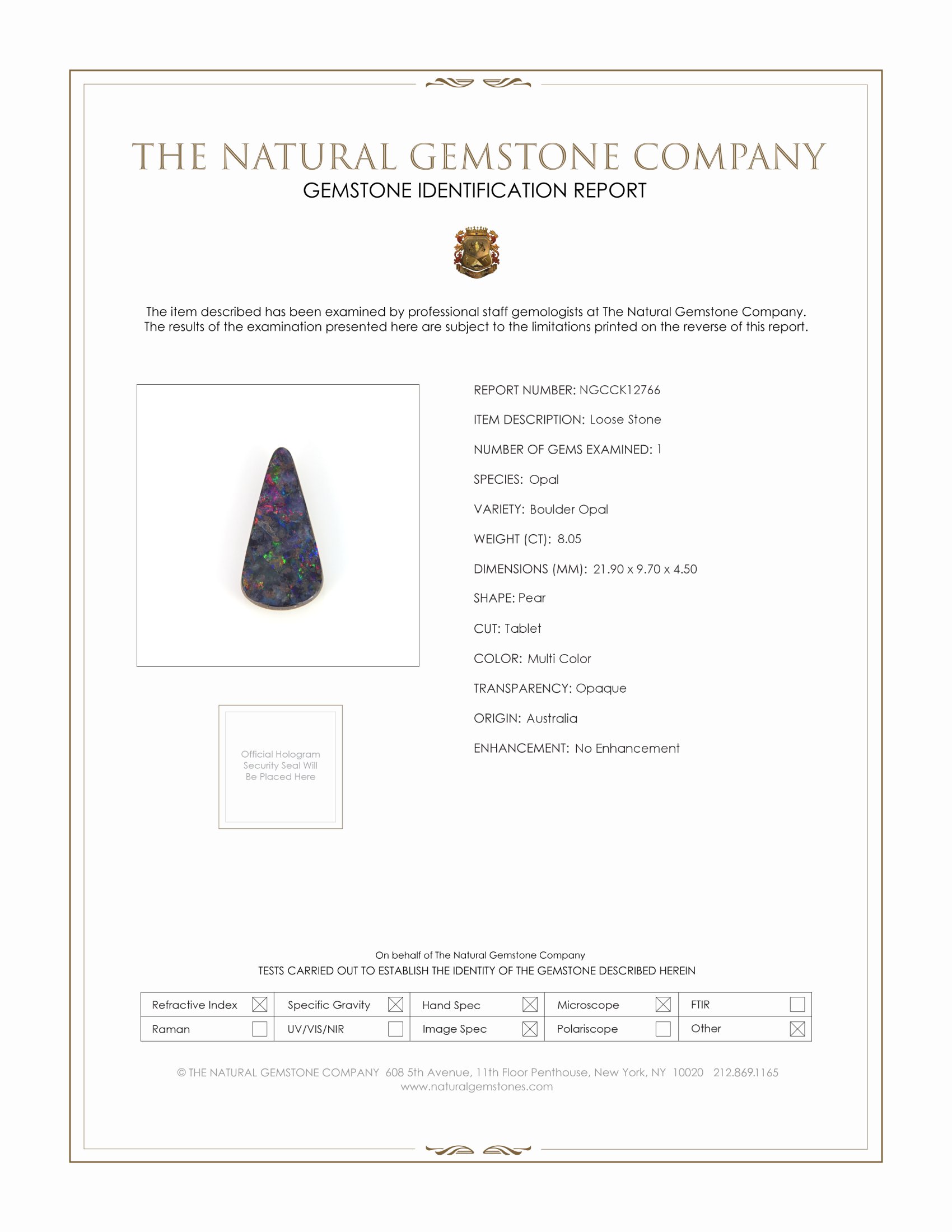 8.05 Ct. Boulder Opal from Australia