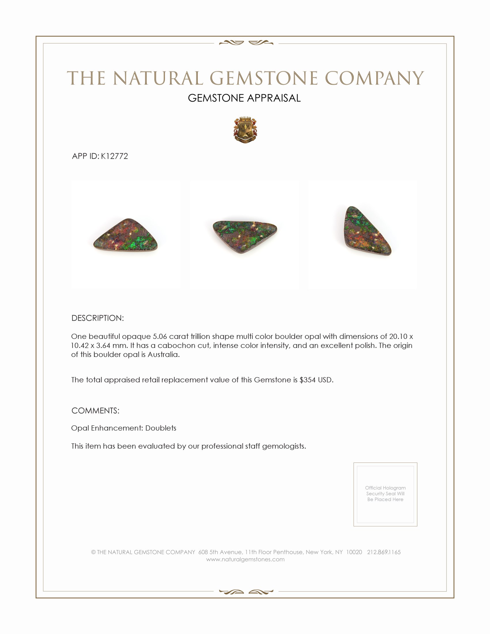 5.06 Ct. Boulder Opal from Australia