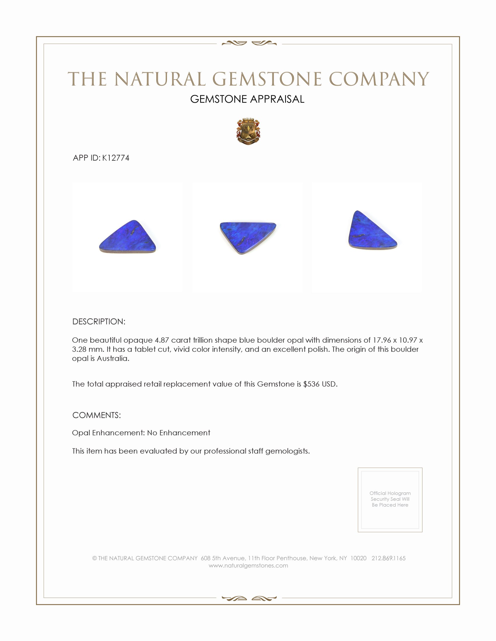 4.87 Ct. Boulder Opal from Australia