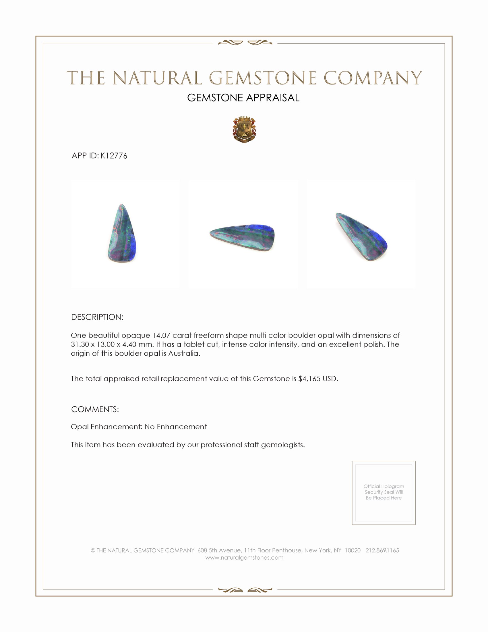 14.07 Ct. Boulder Opal from Australia