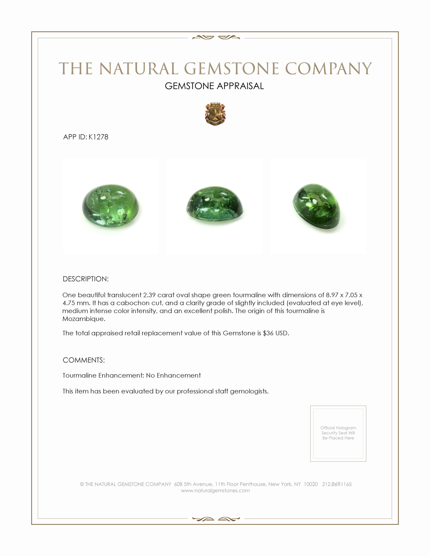 2.39 Ct. Cabochon Tourmaline from Mozambique