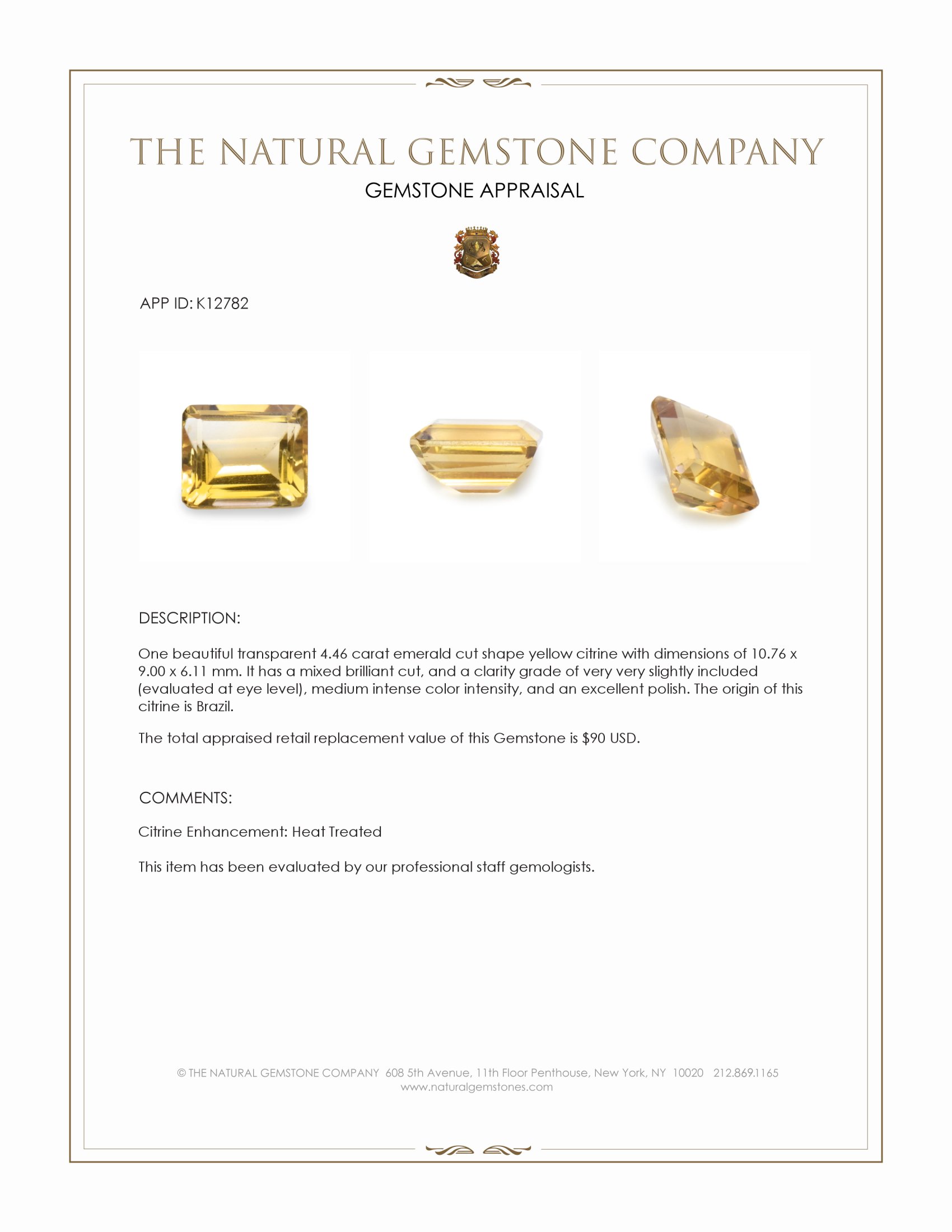 4.46 Ct. Citrine from Brazil