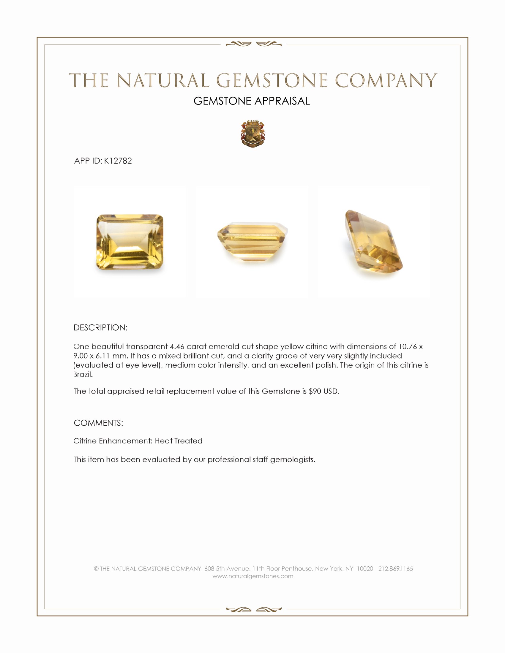 4.46 Ct. Citrine from Brazil