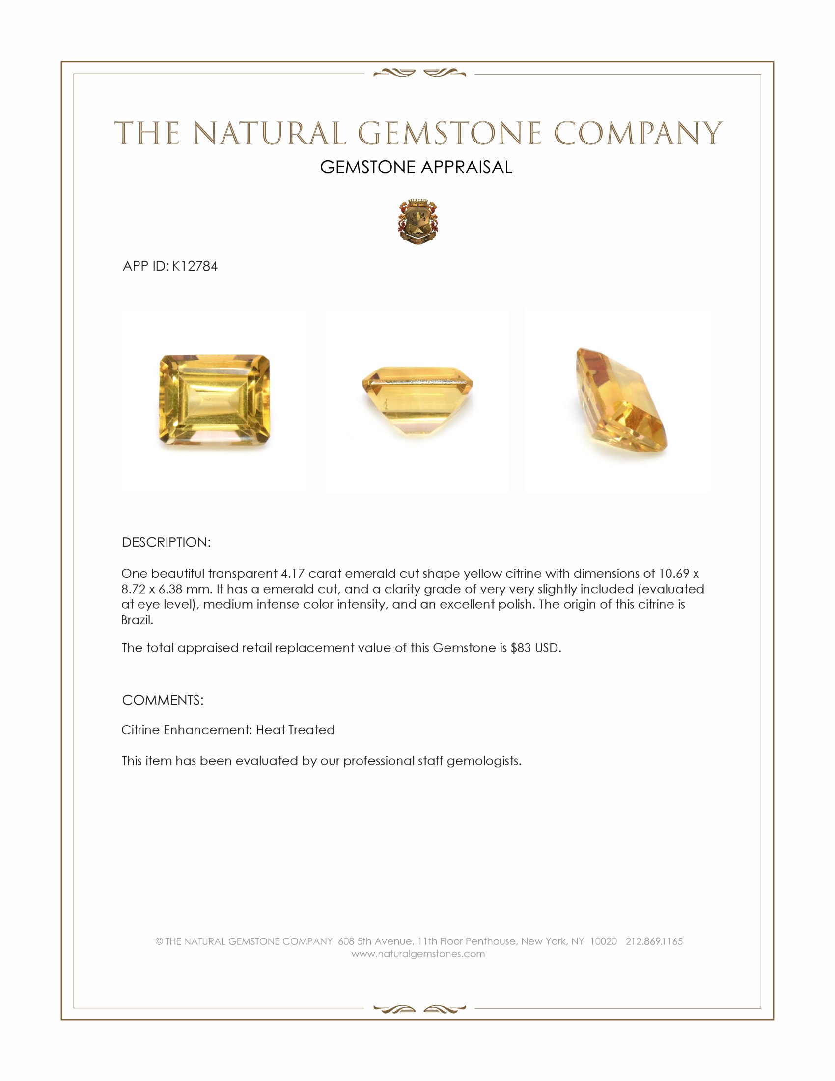 4.17 Ct. Citrine from Brazil