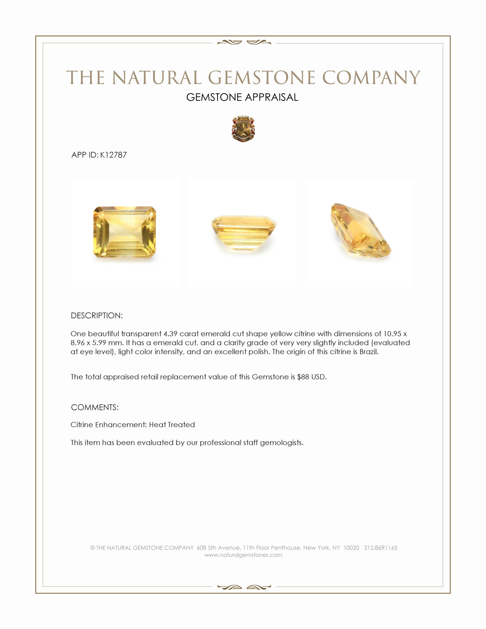 4.39 Ct. Citrine from Brazil