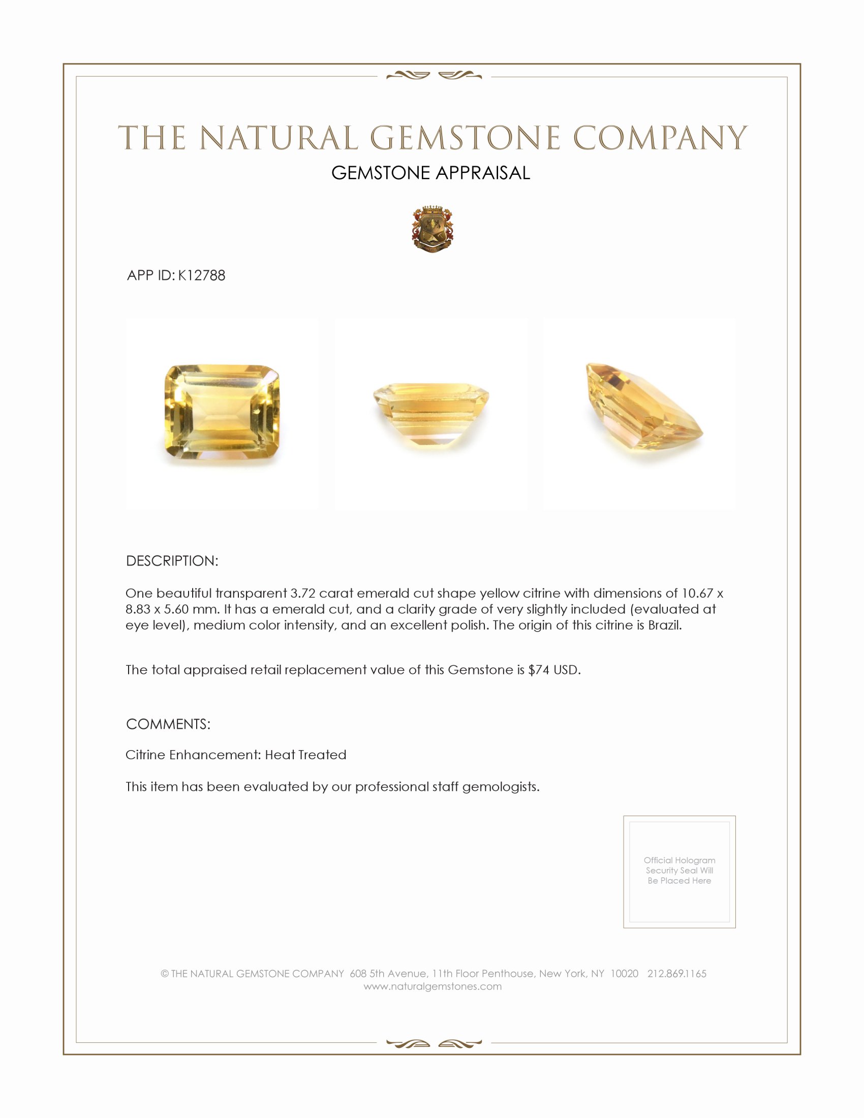 3.72 Ct. Citrine from Brazil