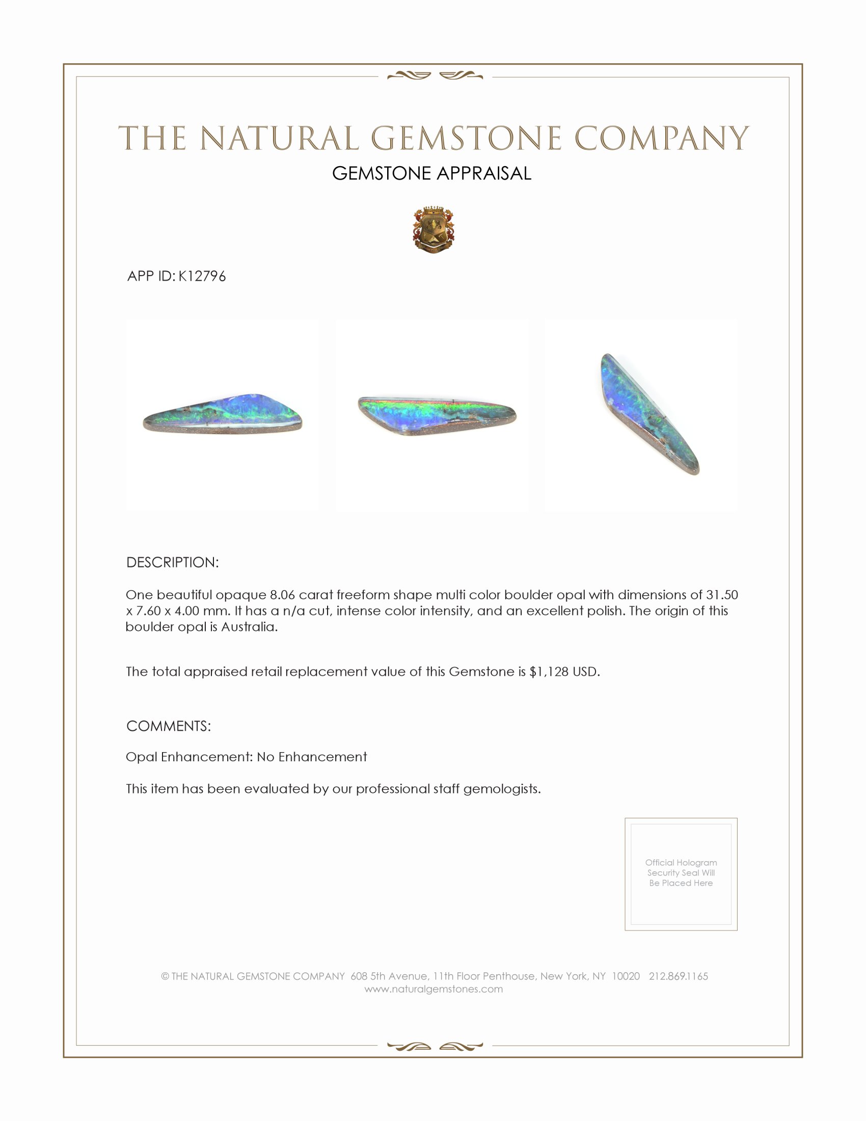 8.06 Ct. Boulder Opal from Australia