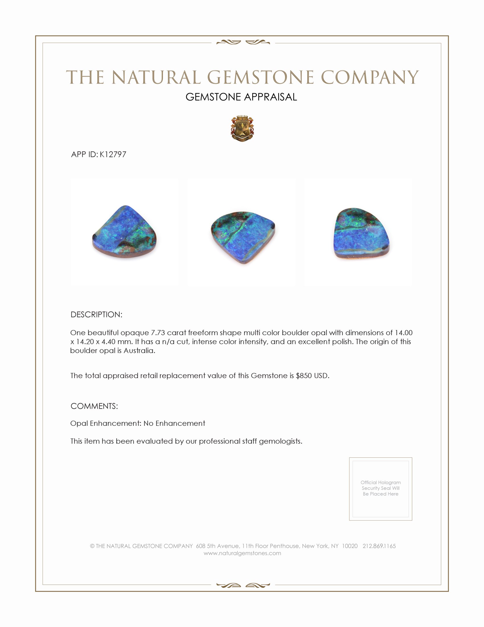 7.73 Ct. Boulder Opal from Australia