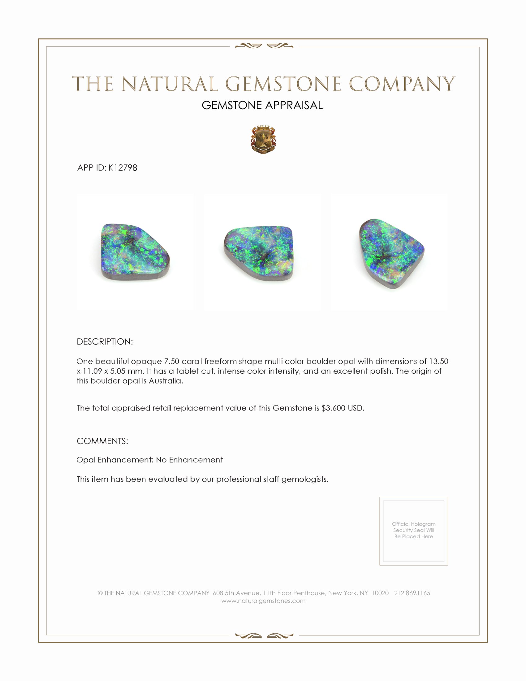 7.50 Ct. Boulder Opal from Australia