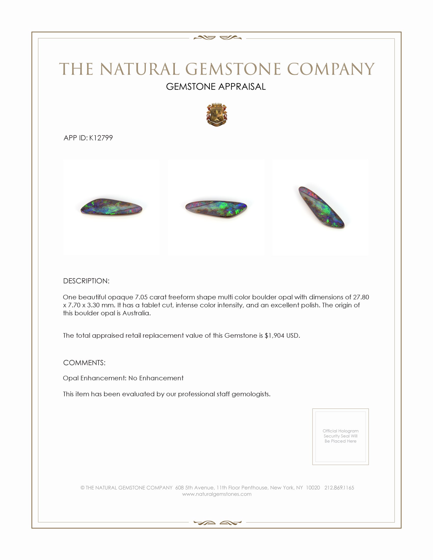 7.05 Ct. Boulder Opal from Australia