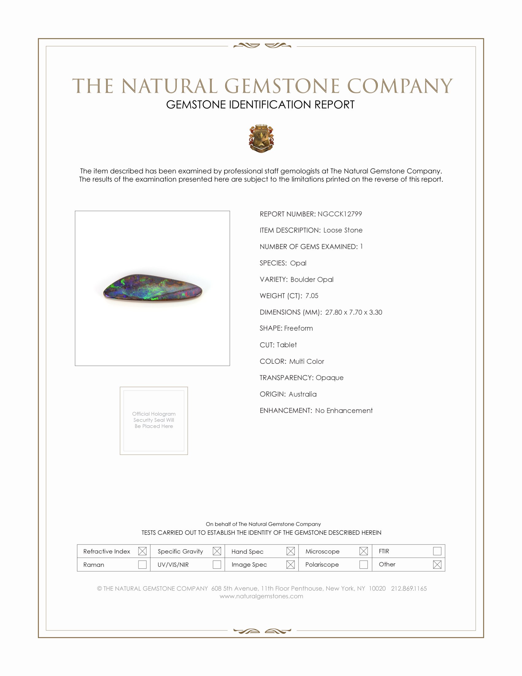 7.05 Ct. Multi Color Boulder Opal (Ironstone Opal) from Australia