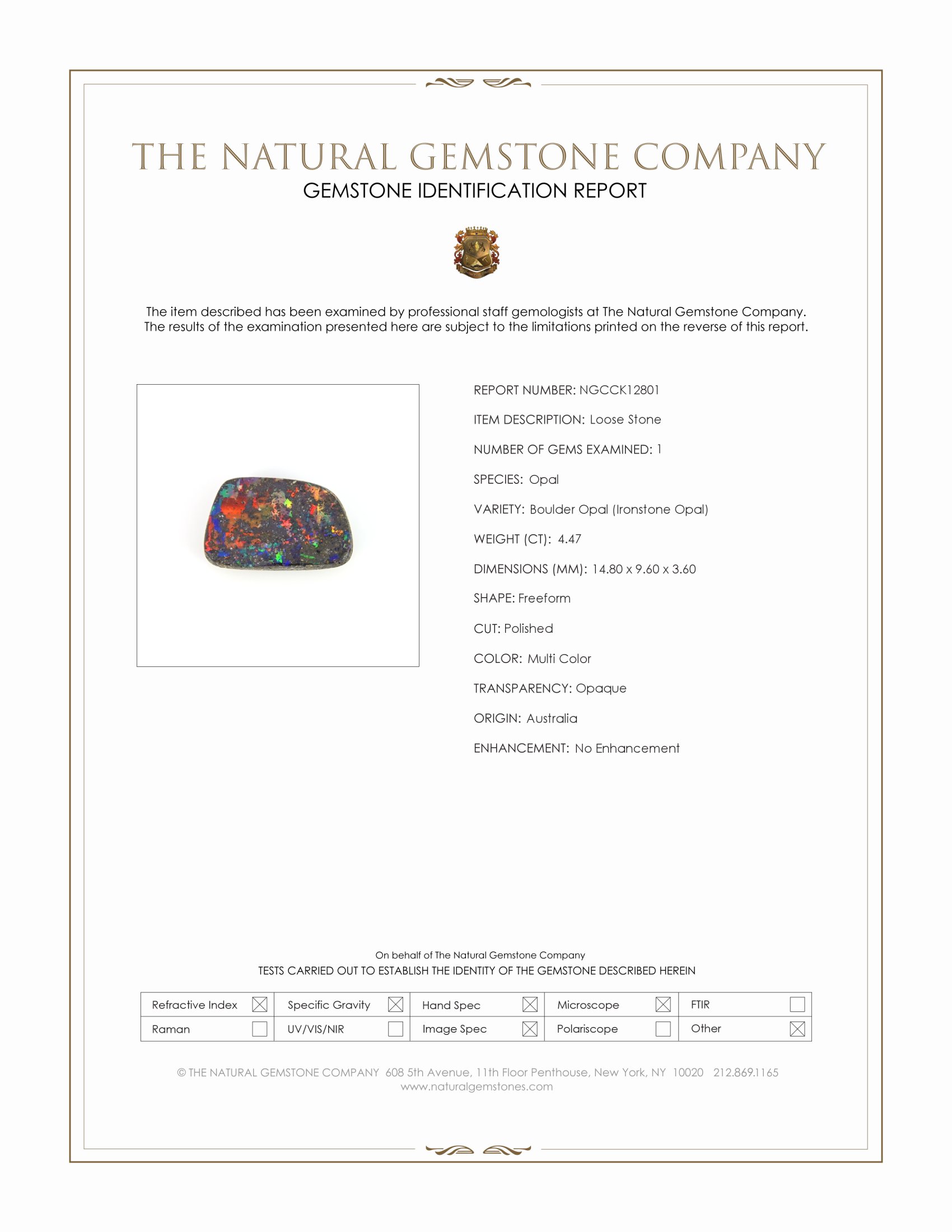 4.47 Ct. Multi Color Boulder Opal (Ironstone Opal) from Australia
