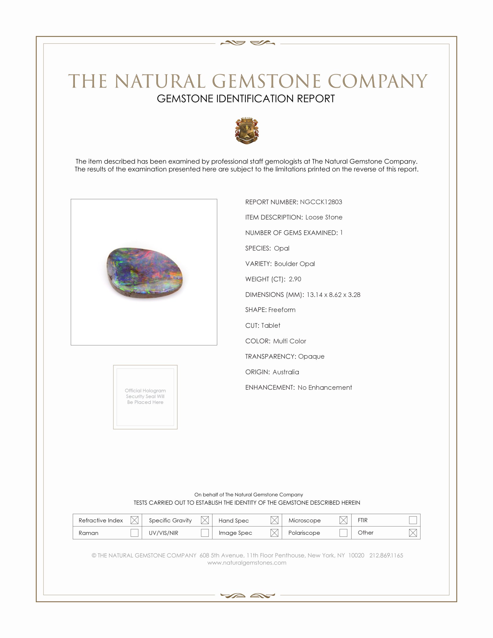 2.90 Ct. Multi Color Boulder Opal from Australia