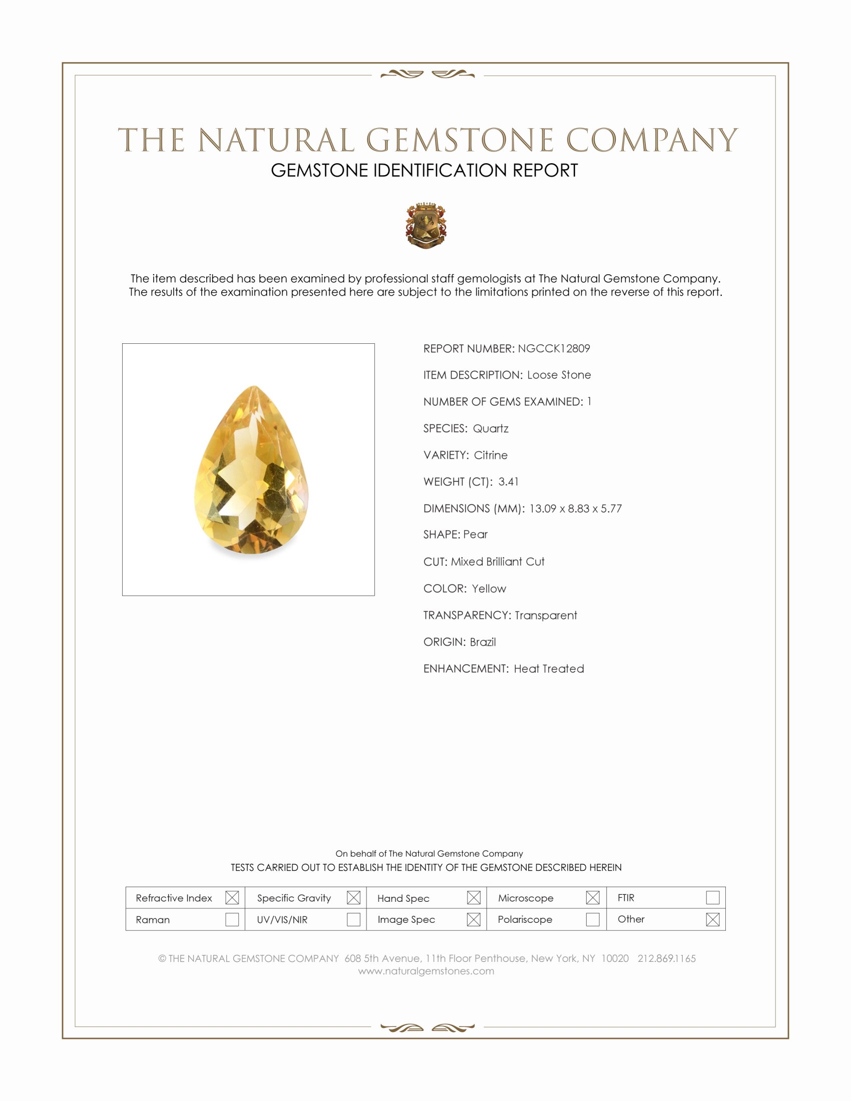 3.41 Ct. Yellow Citrine from Brazil