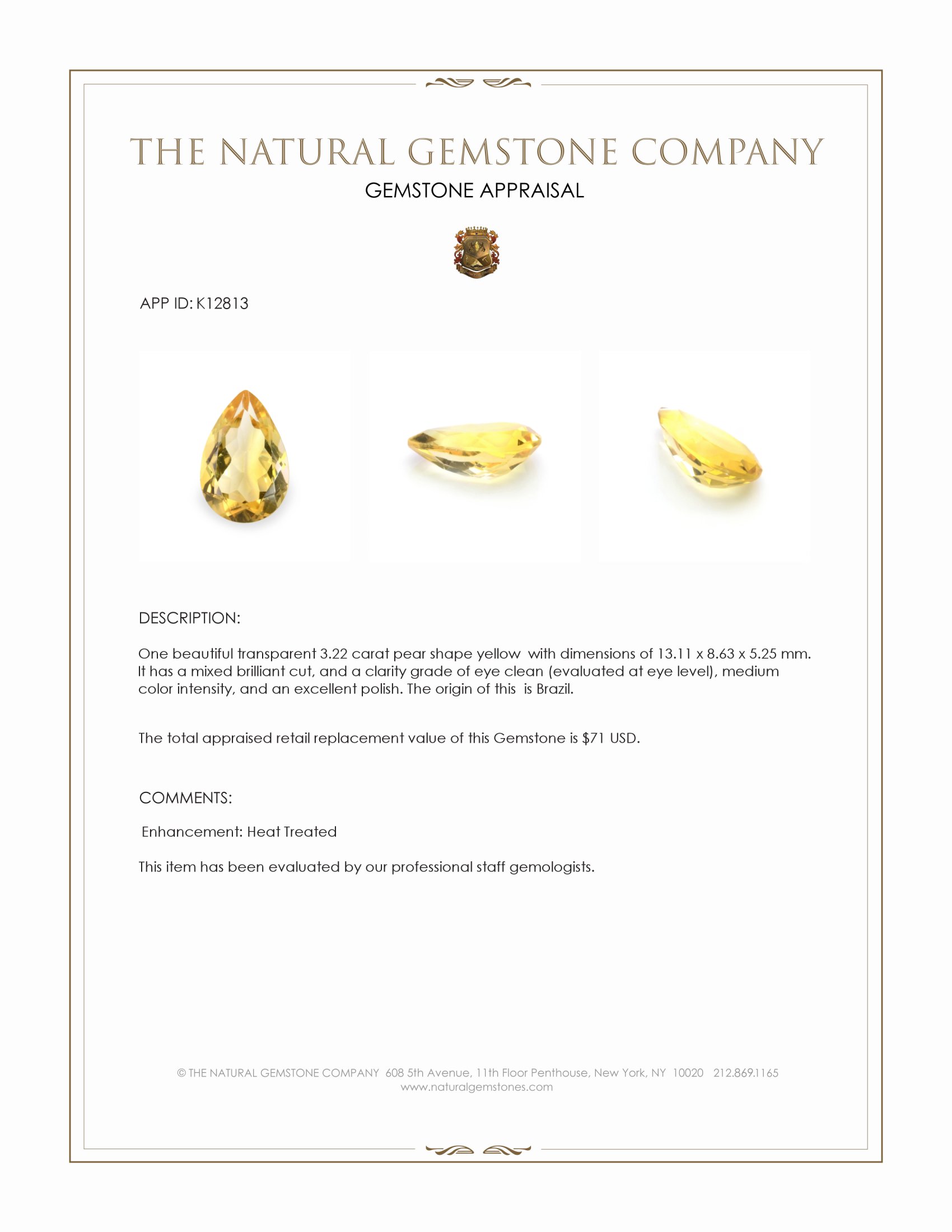 3.22 Ct. Yellow Citrine from Brazil