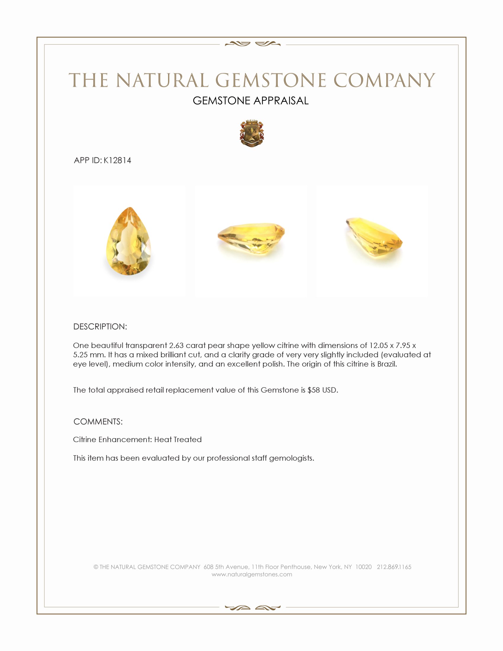 2.63 Ct. Citrine from Brazil