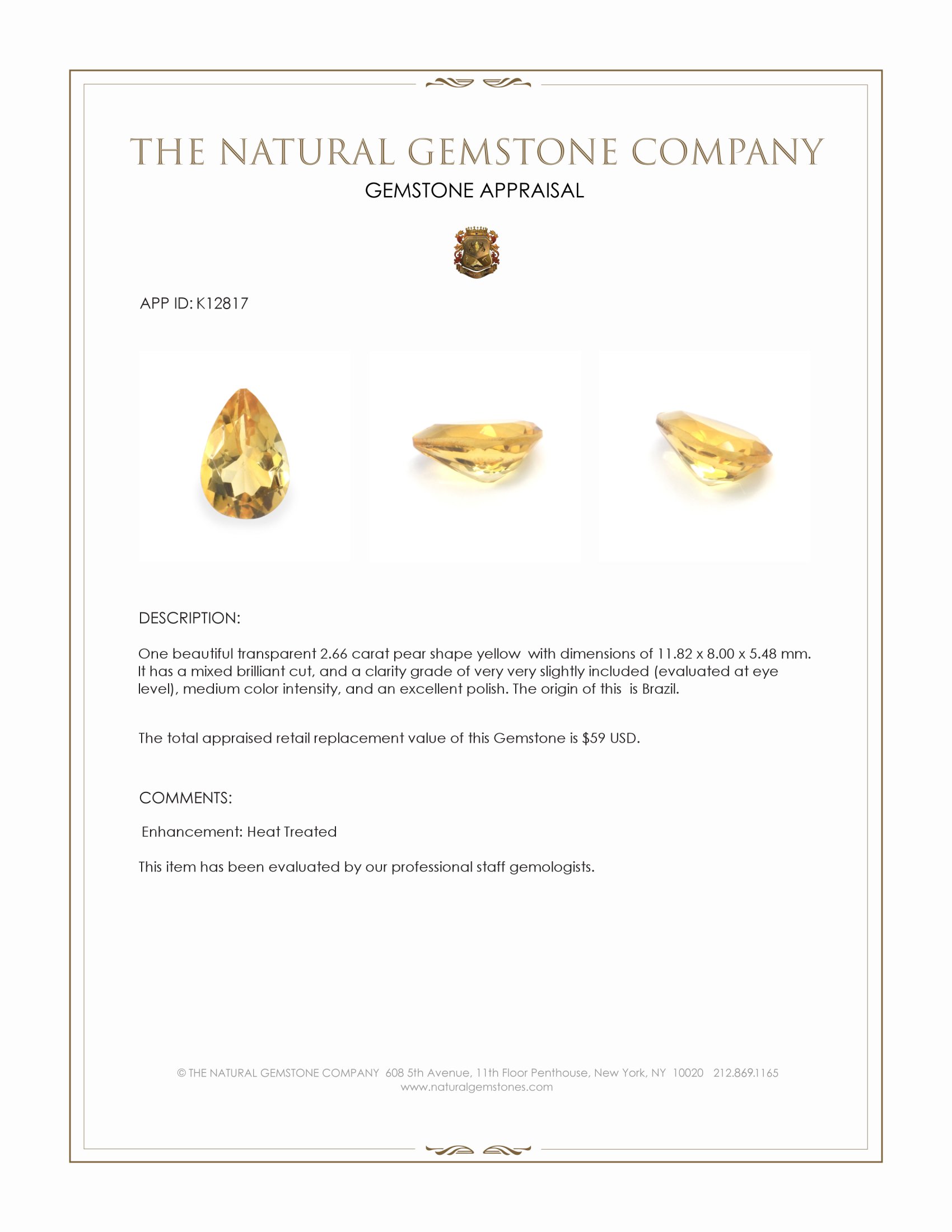 2.66 Ct. Yellow Citrine from Brazil