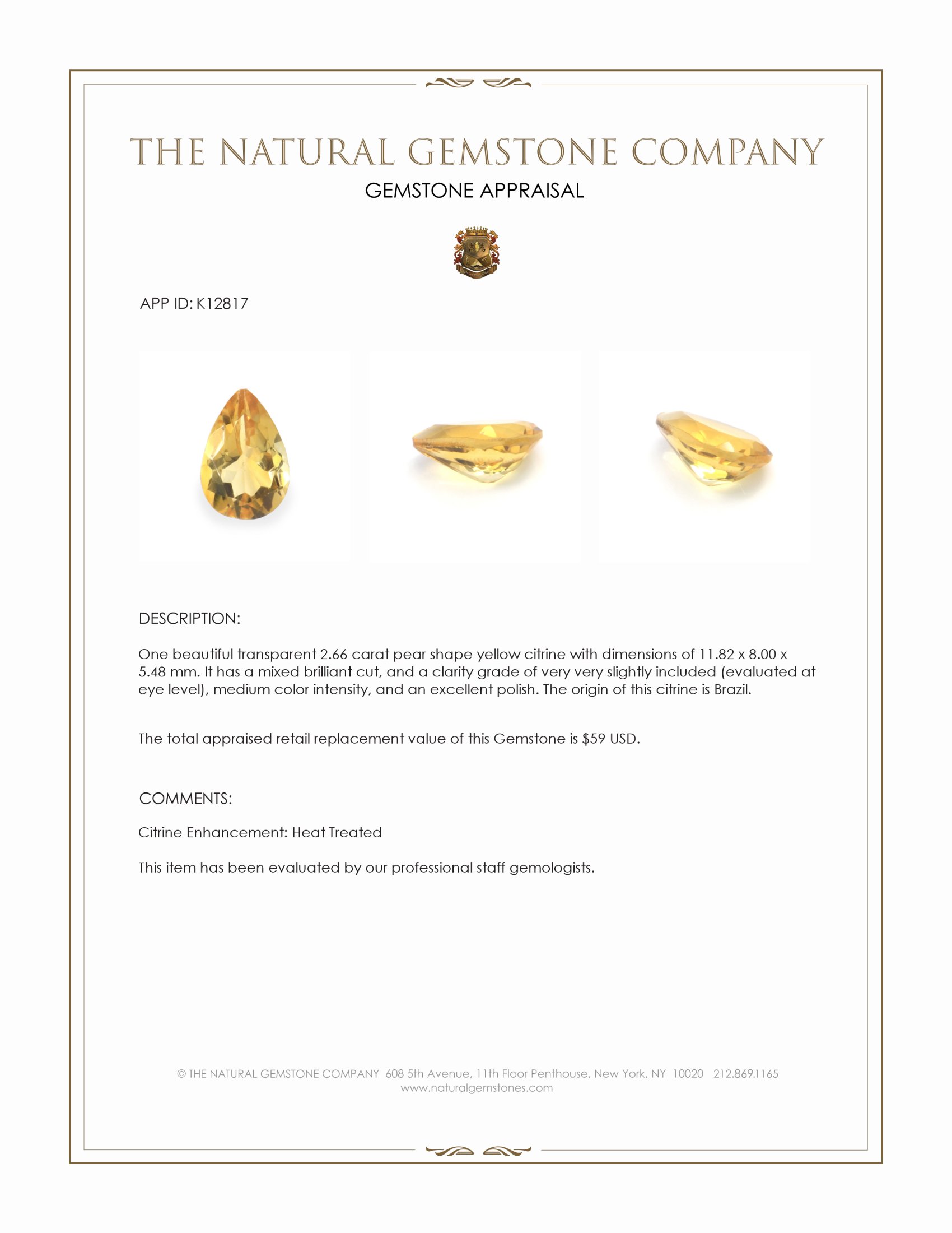 2.66 Ct. Citrine from Brazil