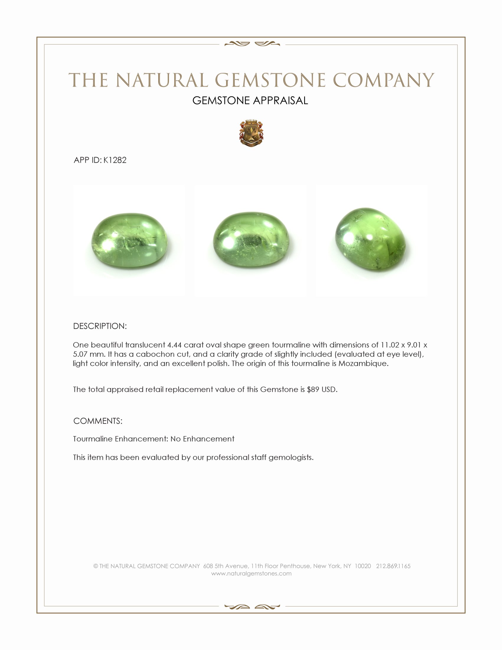 4.44 Ct. Cabochon Tourmaline from Mozambique