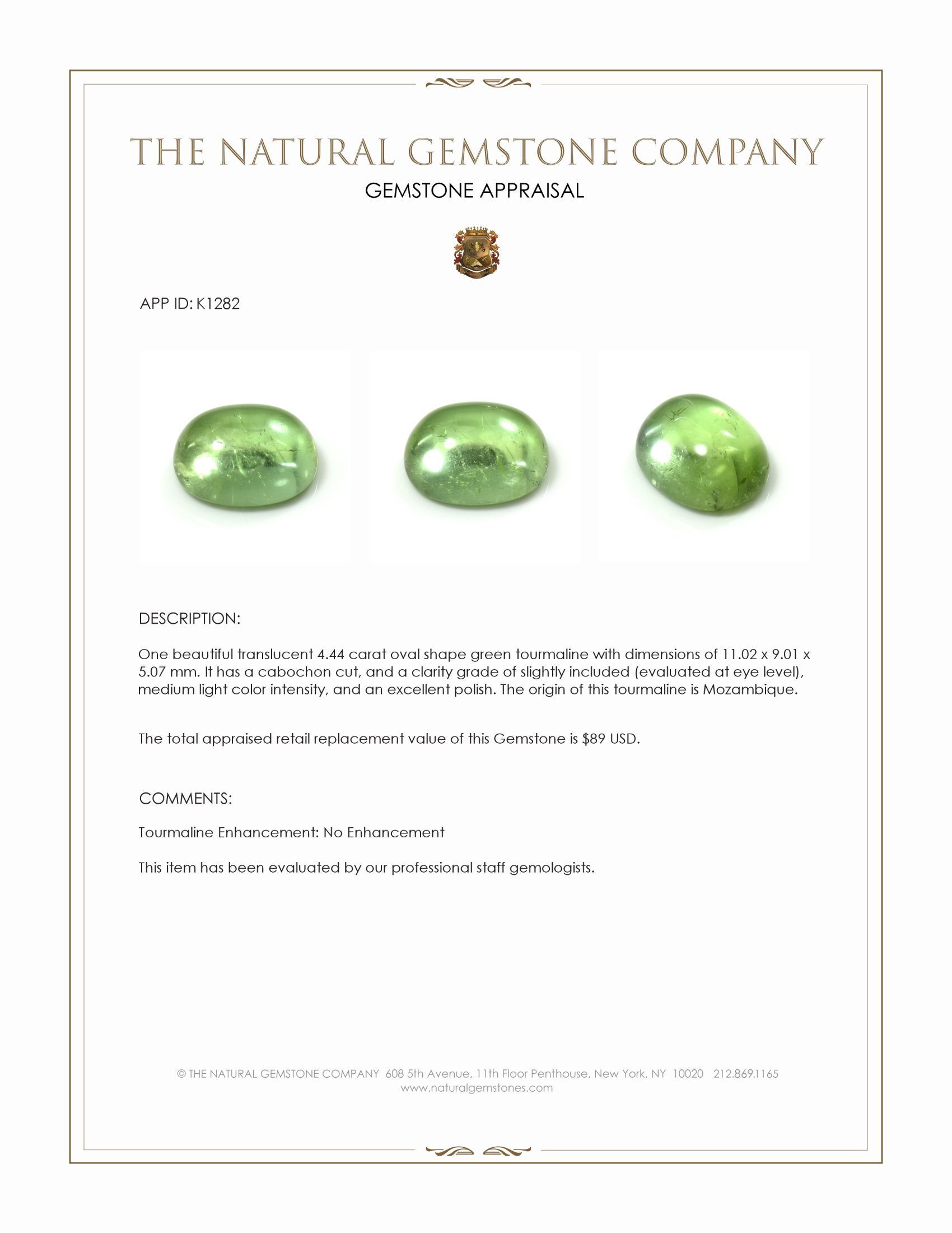 4.44 Ct. Cabochon Tourmaline from Mozambique