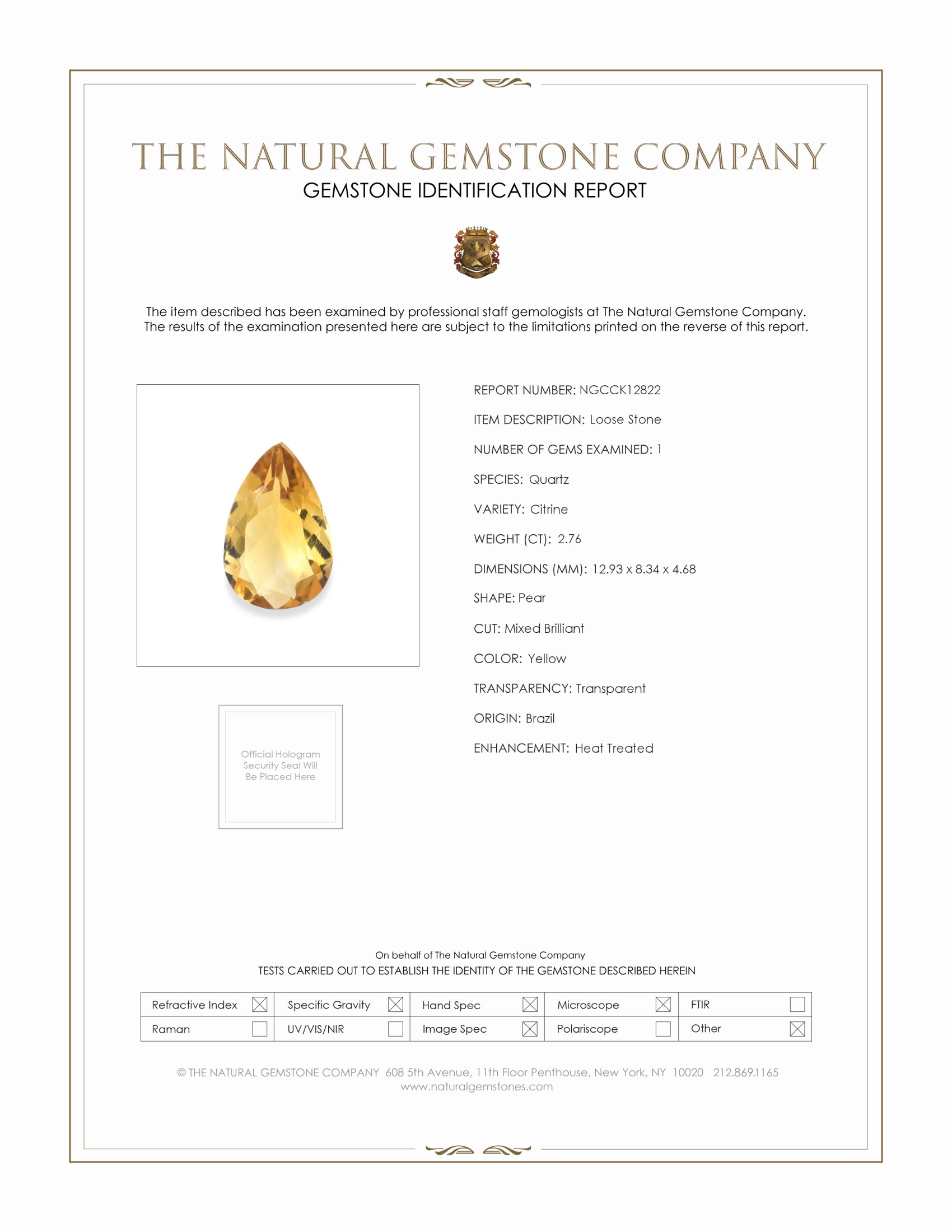 2.76 Ct. Yellow Citrine from Brazil