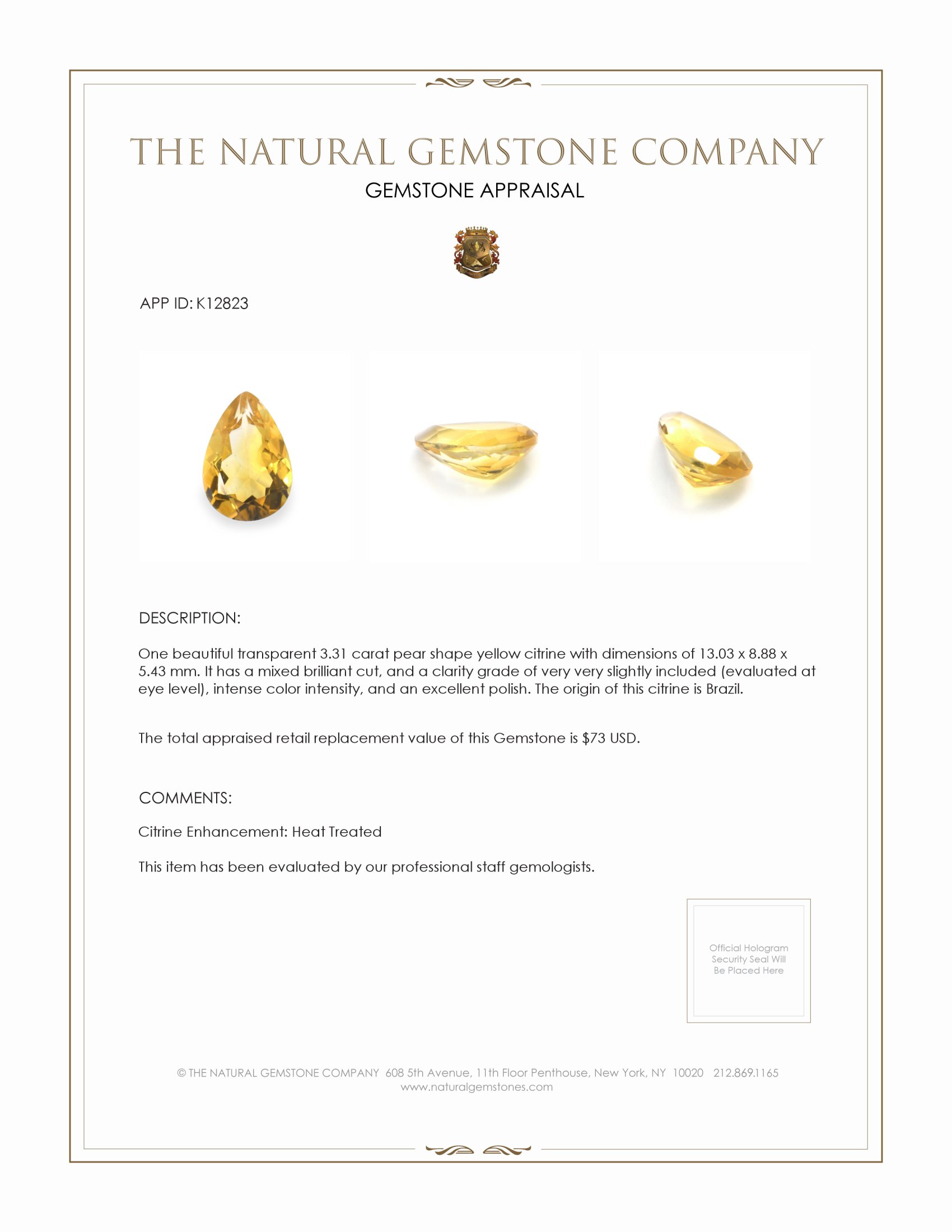 3.31 Ct. Citrine from Brazil