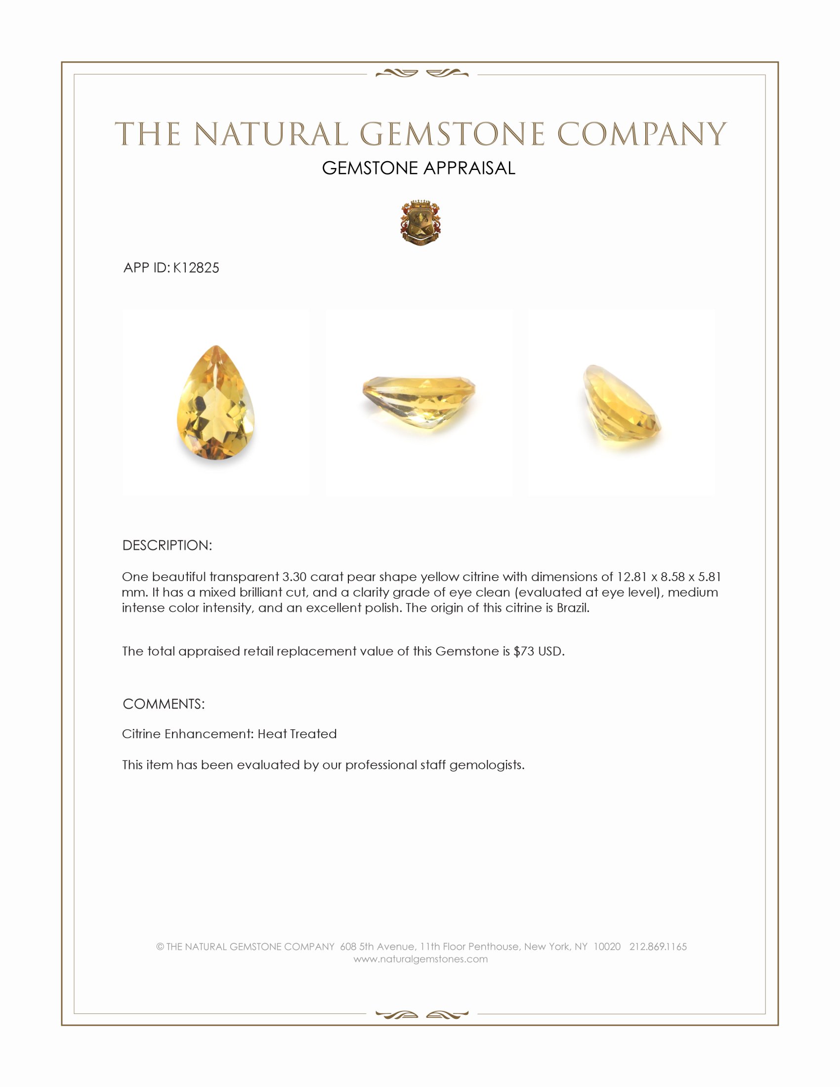 3.30 Ct. Citrine from Brazil