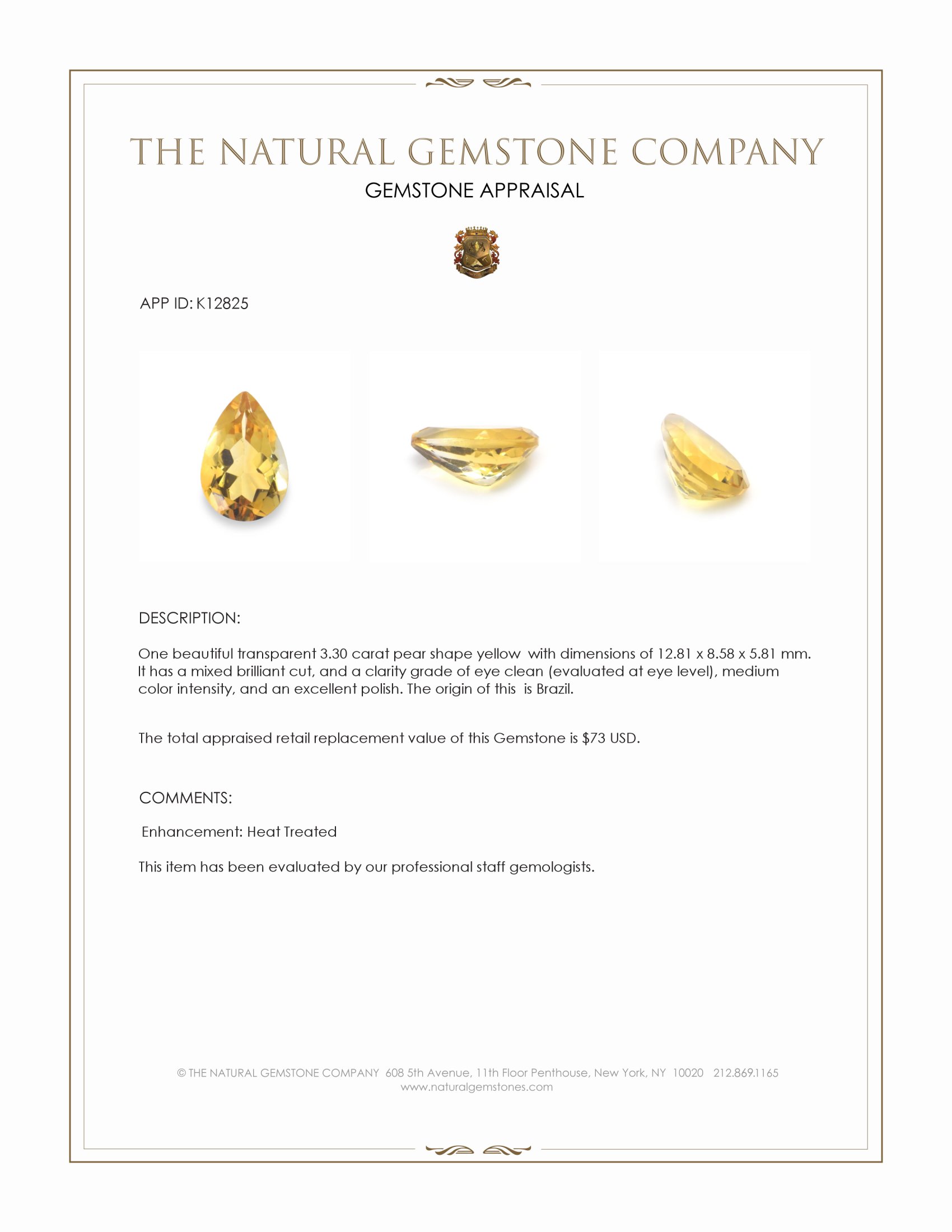 3.30 Ct. Yellow Citrine from Brazil