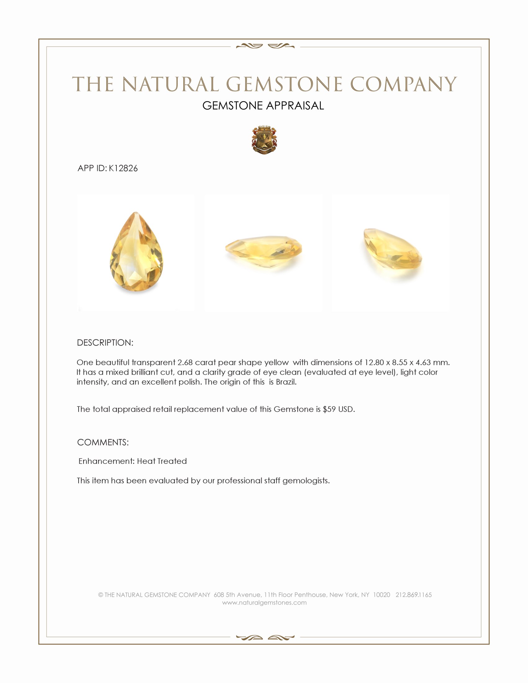 2.68 Ct. Yellow Citrine from Brazil