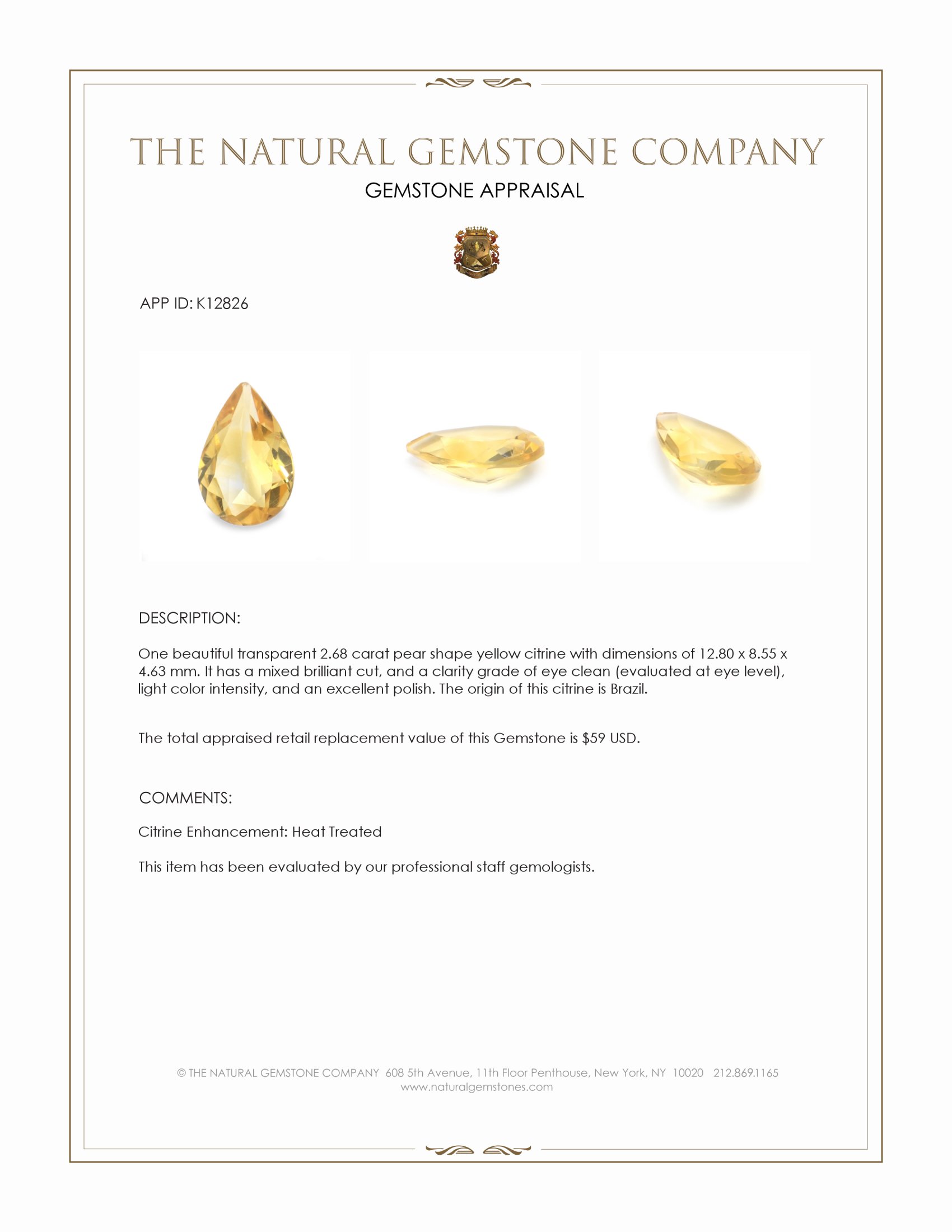 2.68 Ct. Citrine from Brazil