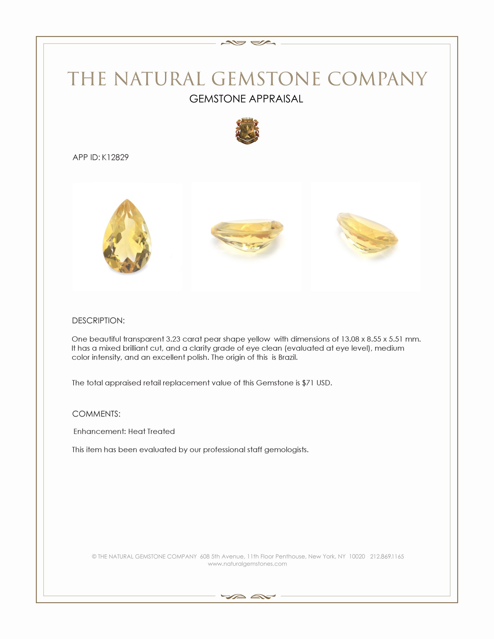 3.23 Ct. Yellow Citrine from Brazil