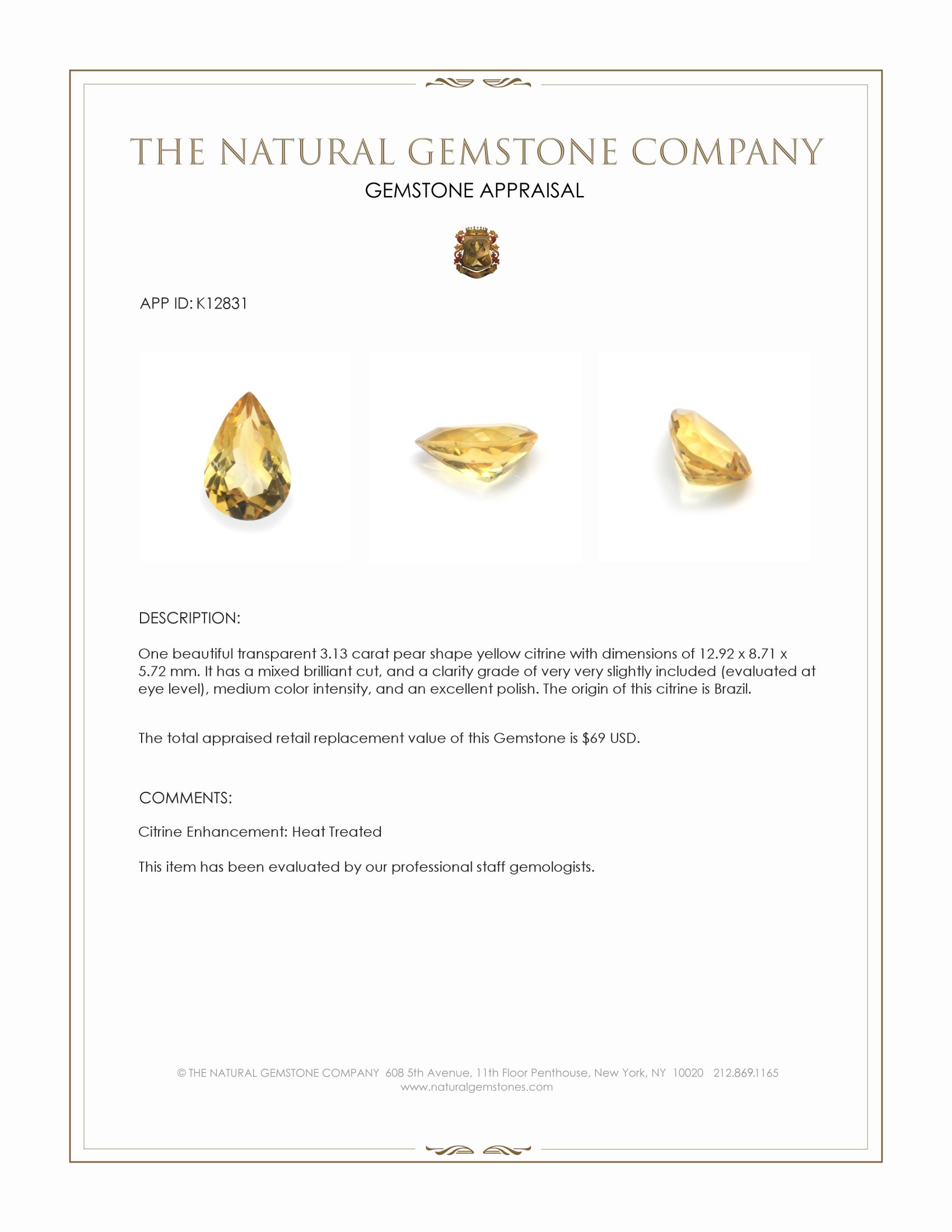 3.13 Ct. Citrine from Brazil