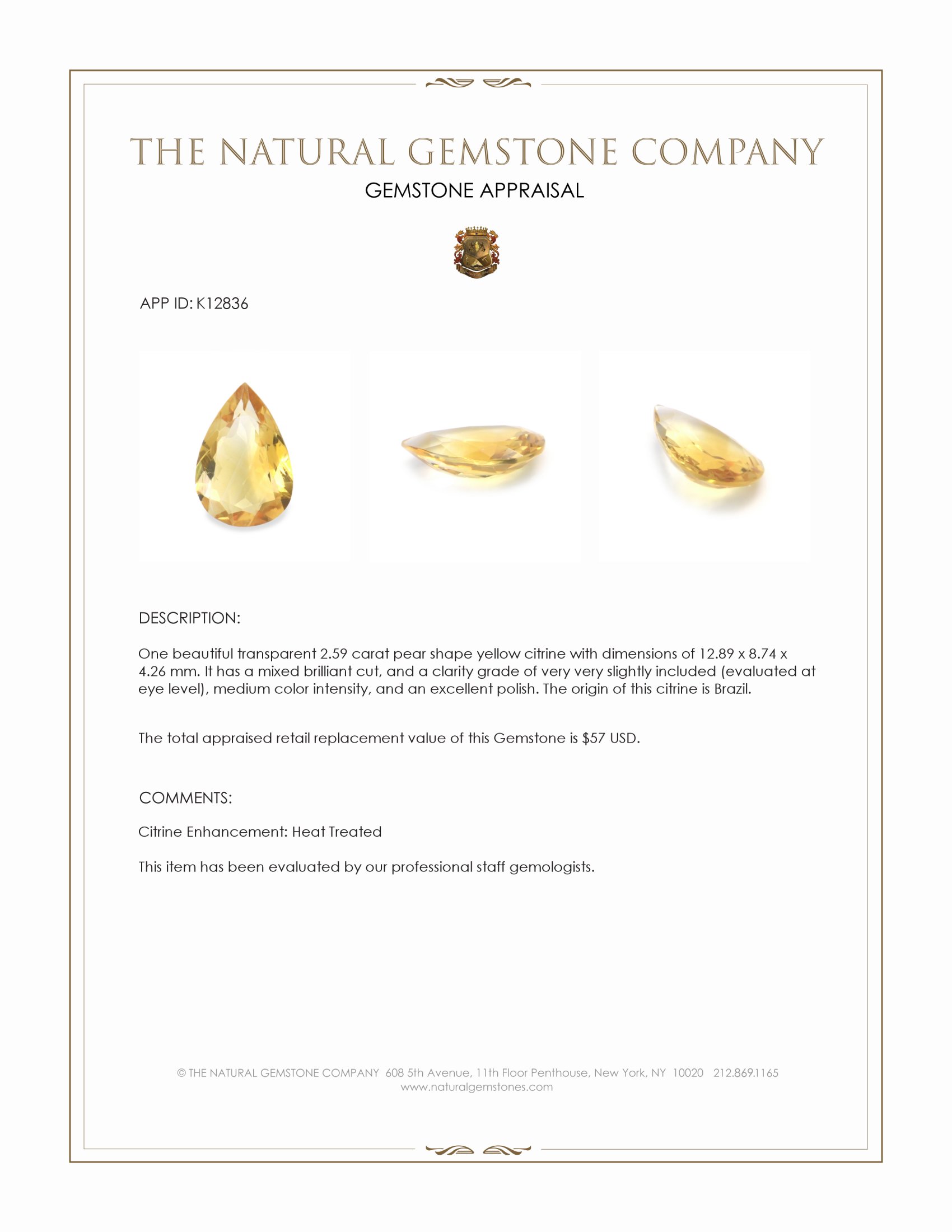 2.59 Ct. Citrine from Brazil