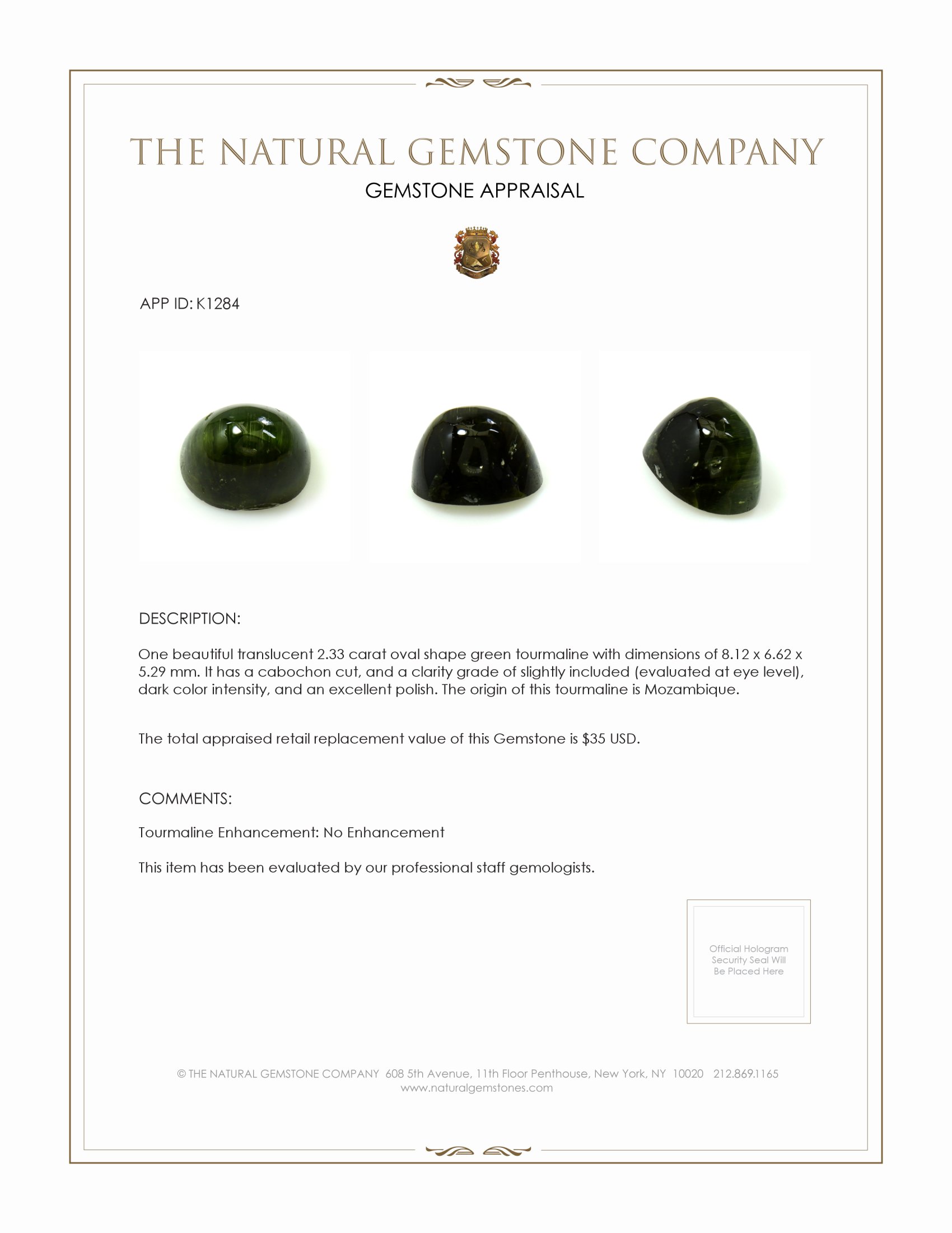 2.33 Ct. Cabochon Tourmaline from Mozambique