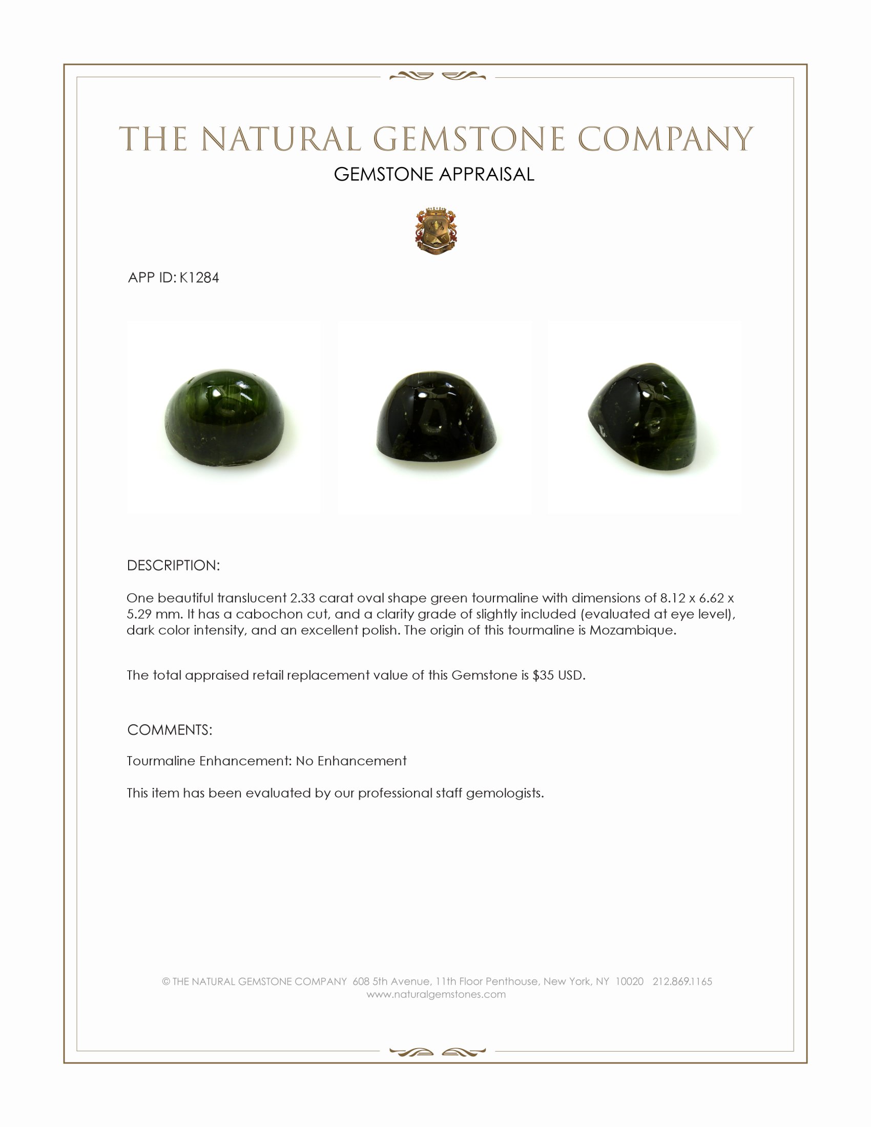 2.33 Ct. Cabochon Tourmaline from Mozambique