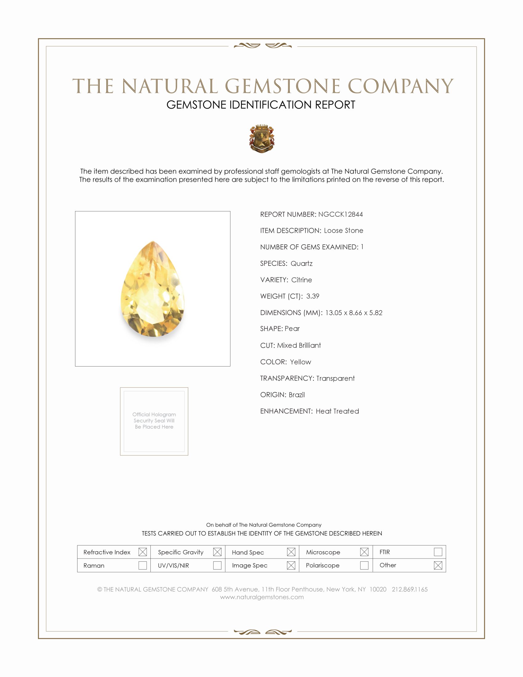 3.39 Ct. Yellow Citrine from Brazil