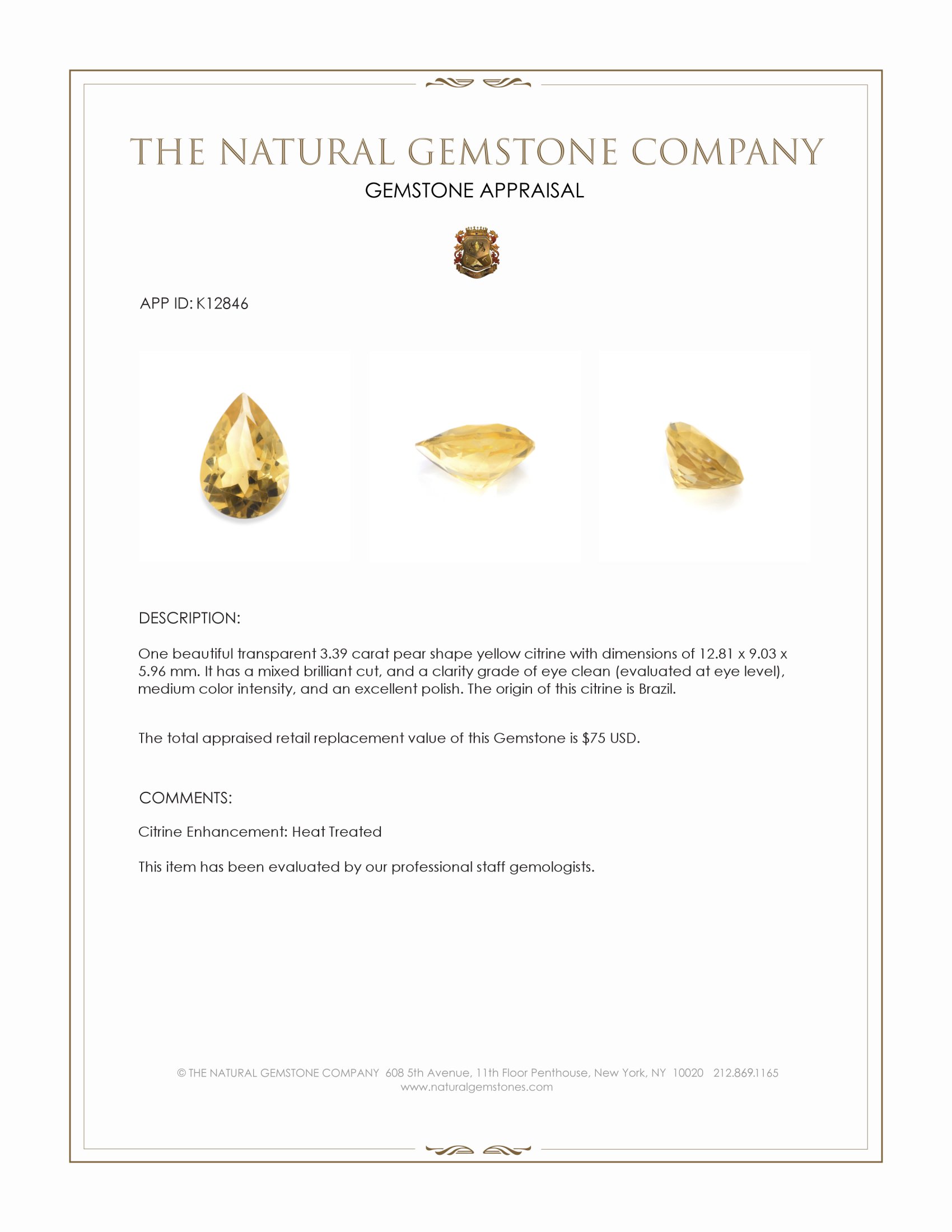 3.39 Ct. Citrine from Brazil