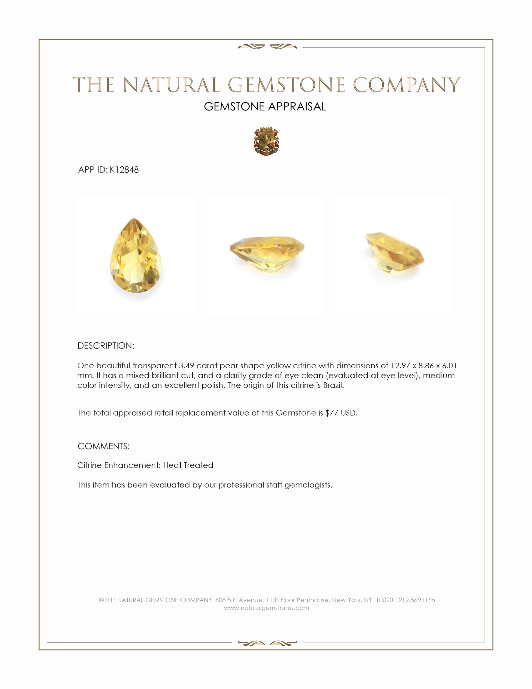 3.49 Ct. Citrine from Brazil