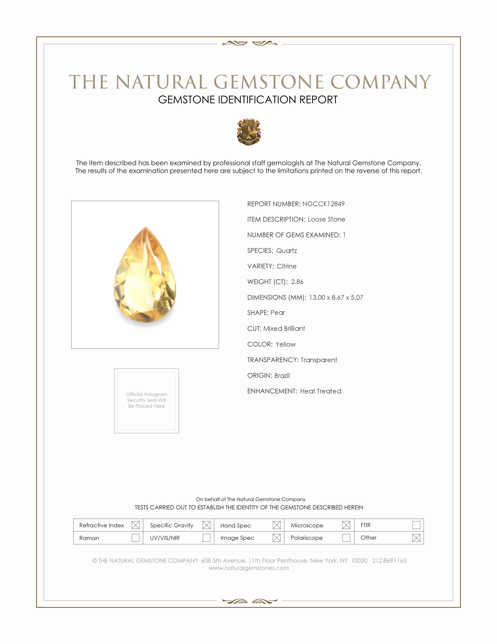 2.86 Ct. Yellow Citrine from Brazil