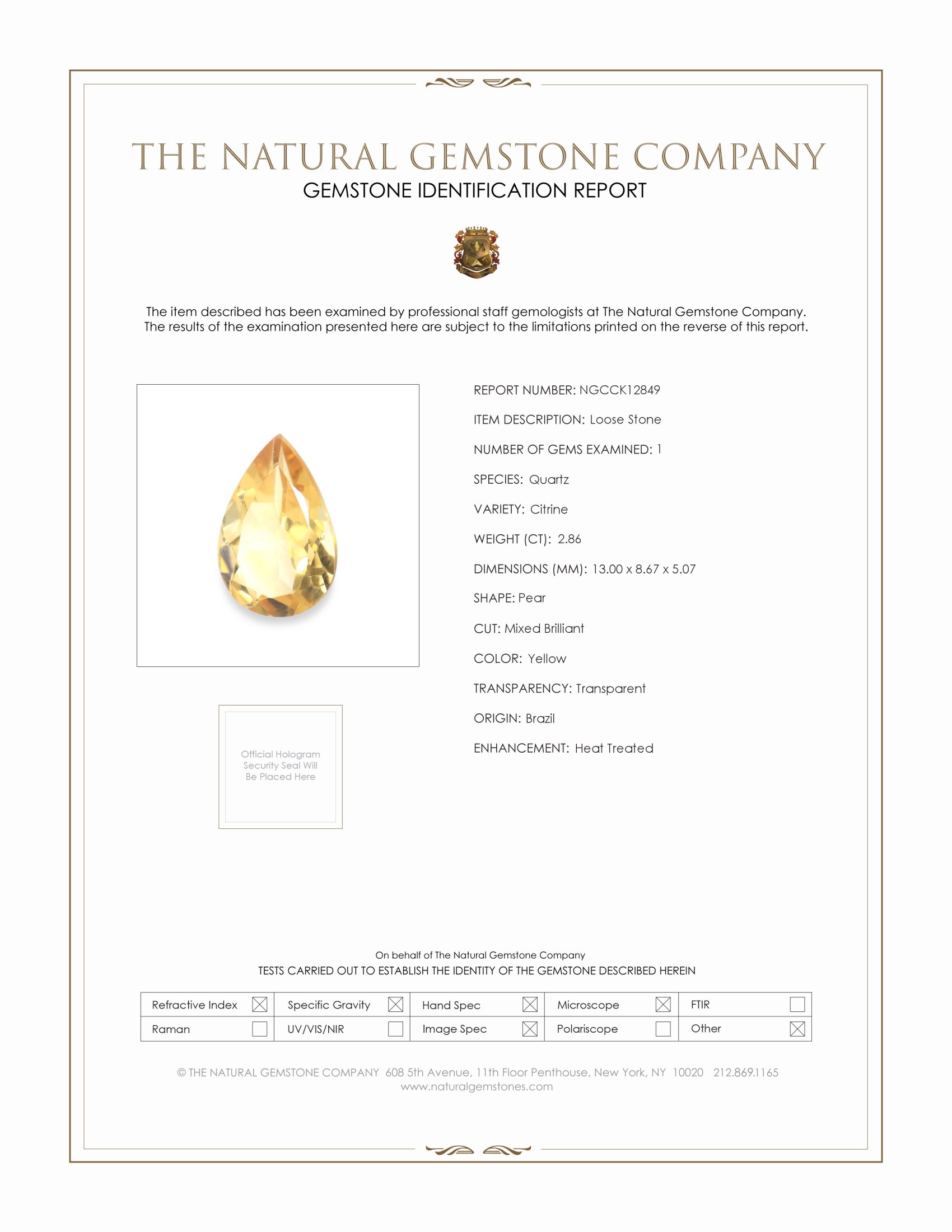 2.86 Ct. Citrine from Brazil