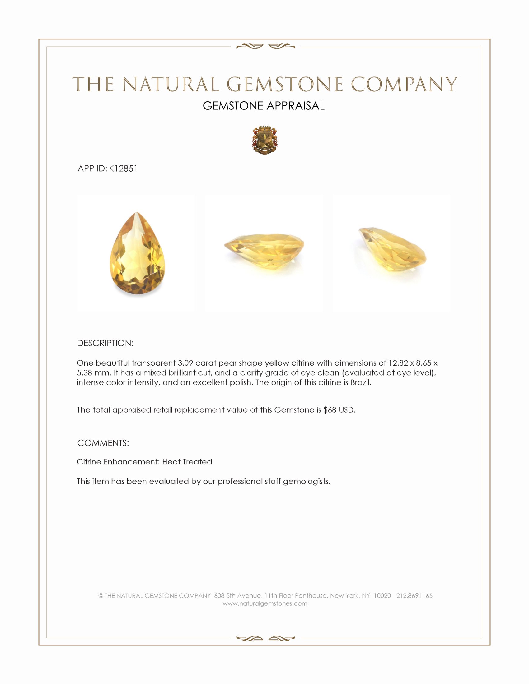 3.09 Ct. Citrine from Brazil