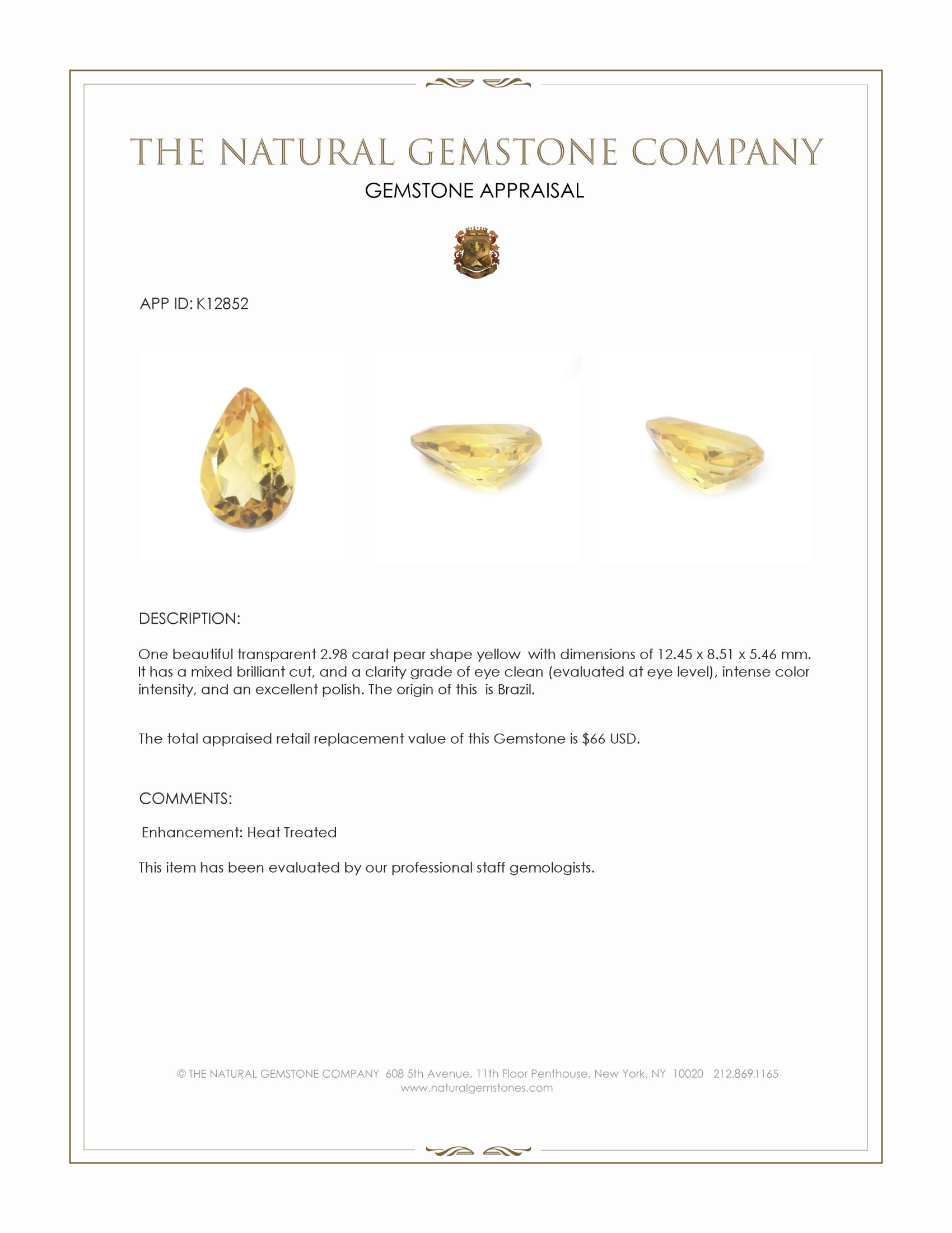 2.98 Ct. Yellow Citrine from Brazil