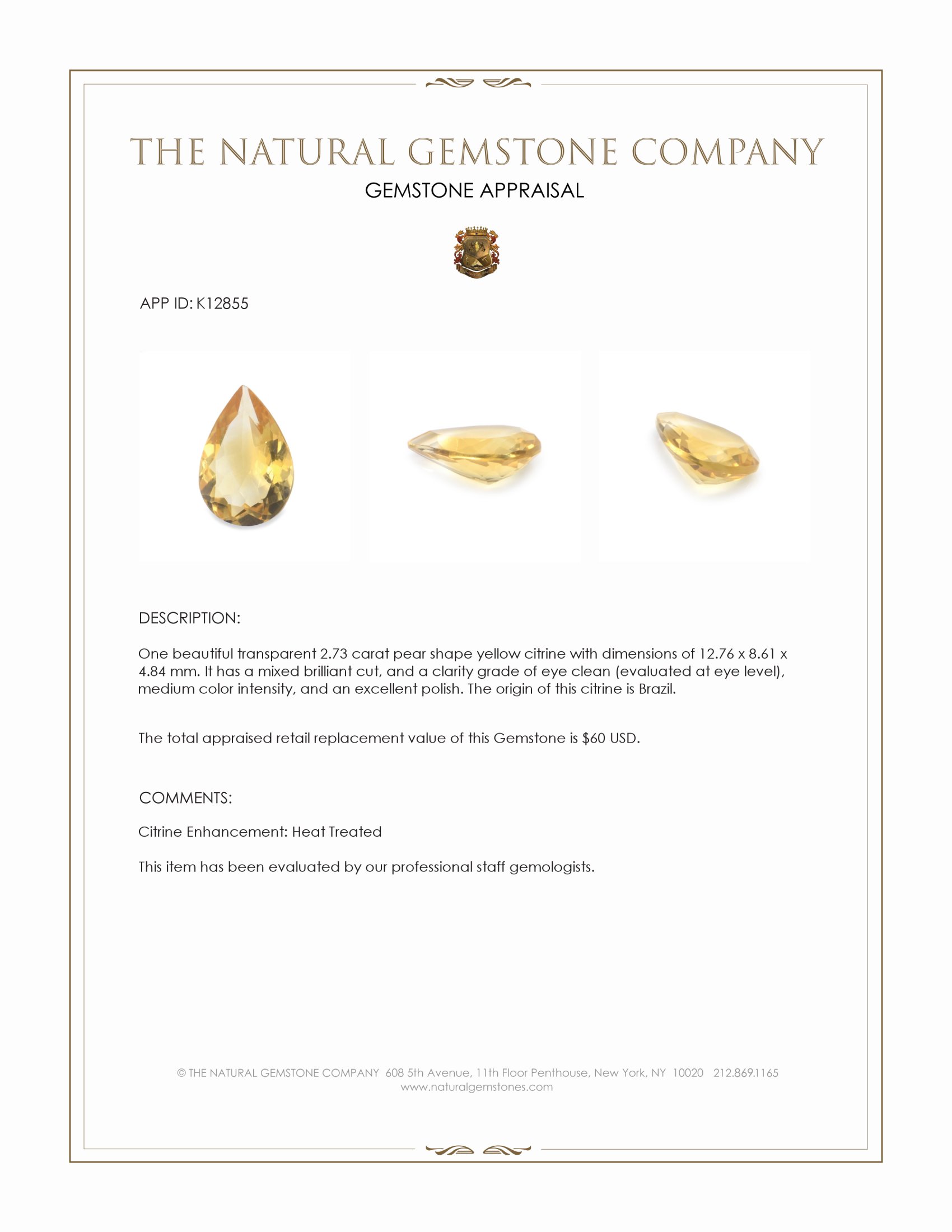 2.73 Ct. Citrine from Brazil