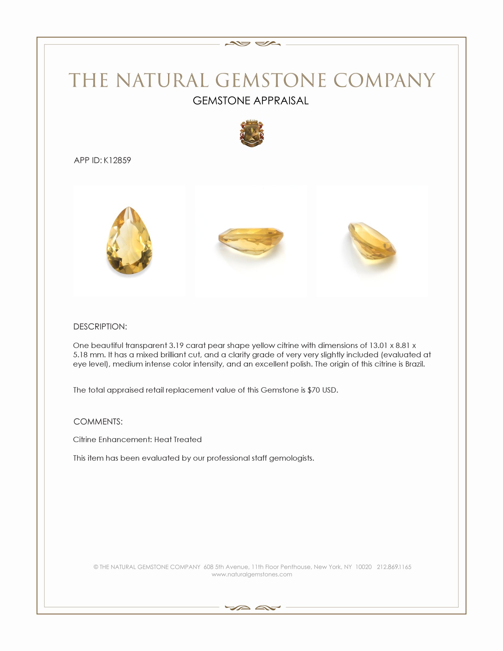 3.19 Ct. Citrine from Brazil